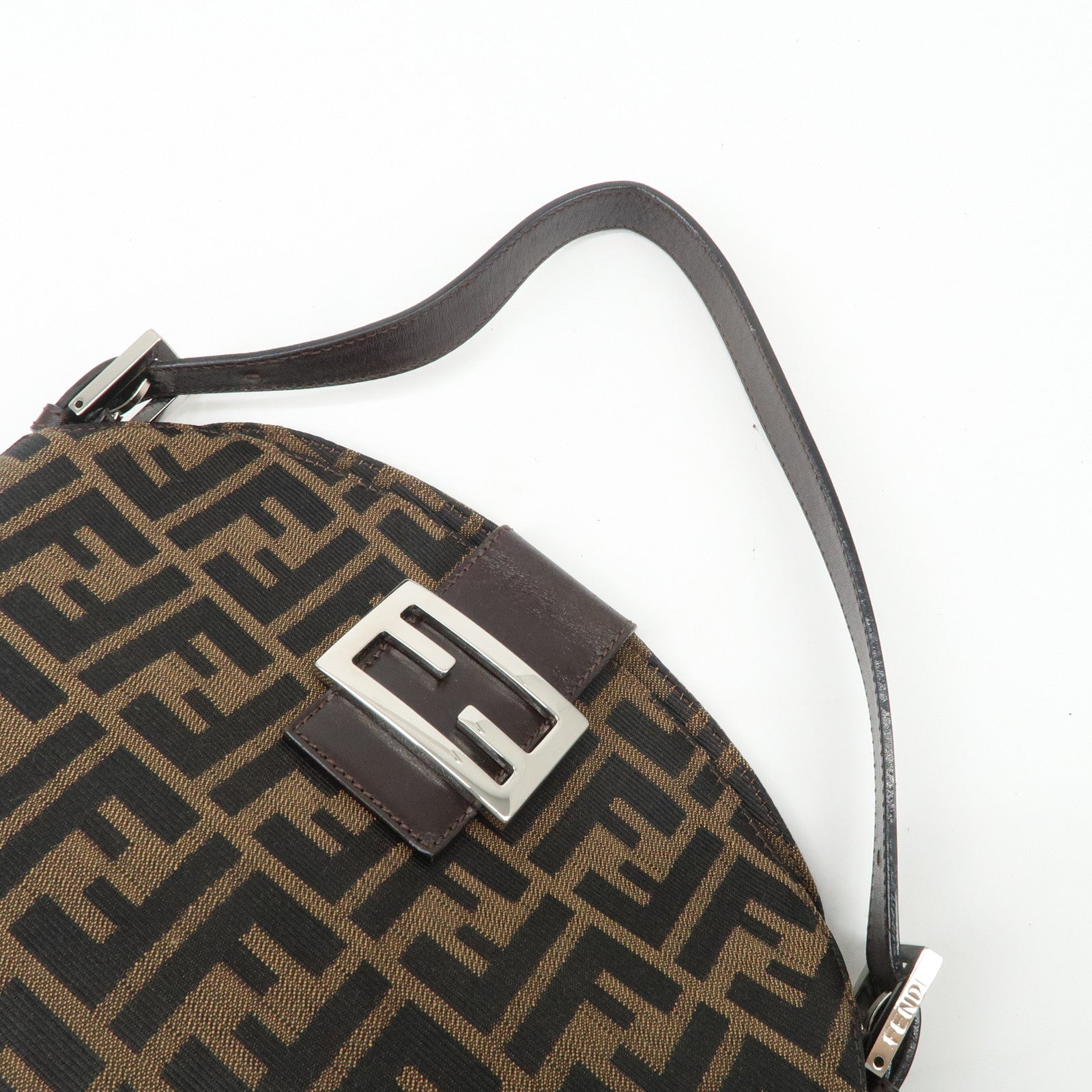 FENDI Zucca Canvas Leather Semi-Shoulder Bag Brown Black 26725