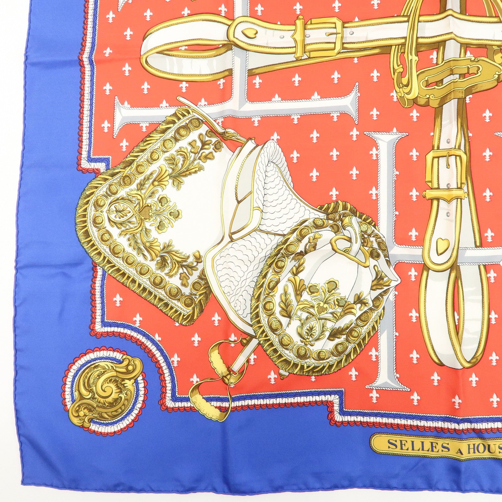 HERMES Carre 90 Silk 100% Scarf Selles A Housse Belt Print