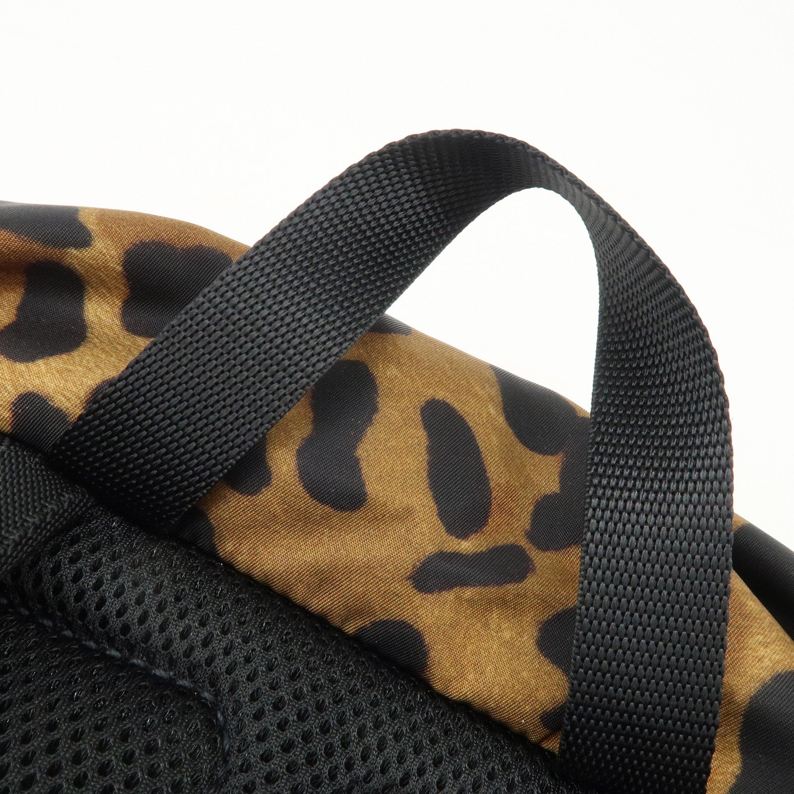 PRADA Nylon Leopard Print Back Pack Brown Black 2VZ062 Used