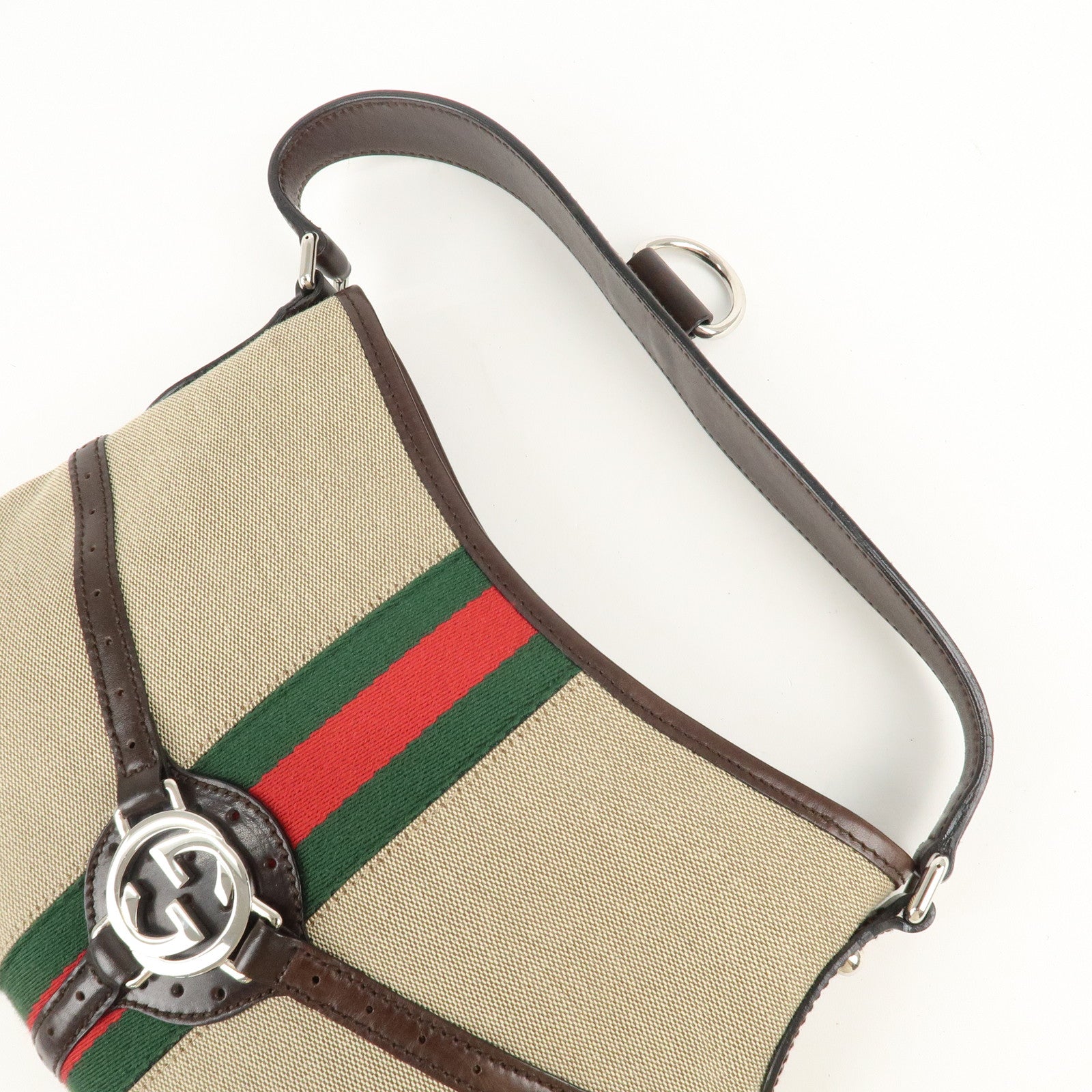 GUCCI Shelley Interlocking G Canvas Leather Shoulder Bag 114877 Used