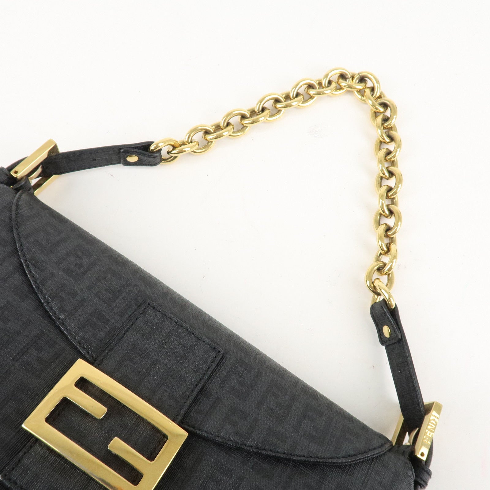 FENDI Zucchino PVC Leather Chain Shoulder Bag Gray Black 8BR003