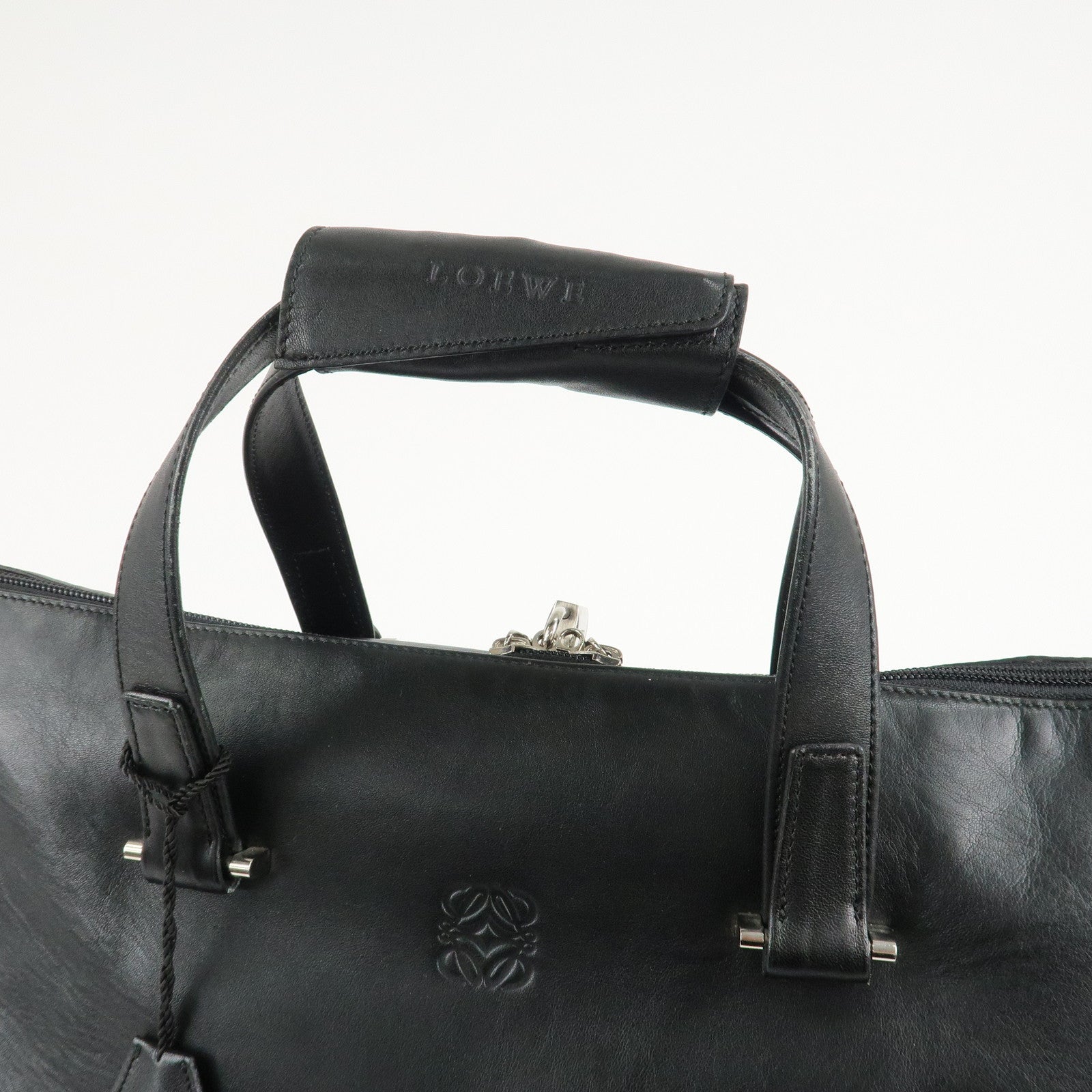 LOEWE Anagram Leather Boston Bag Shoulder Bag Hand Bag Black