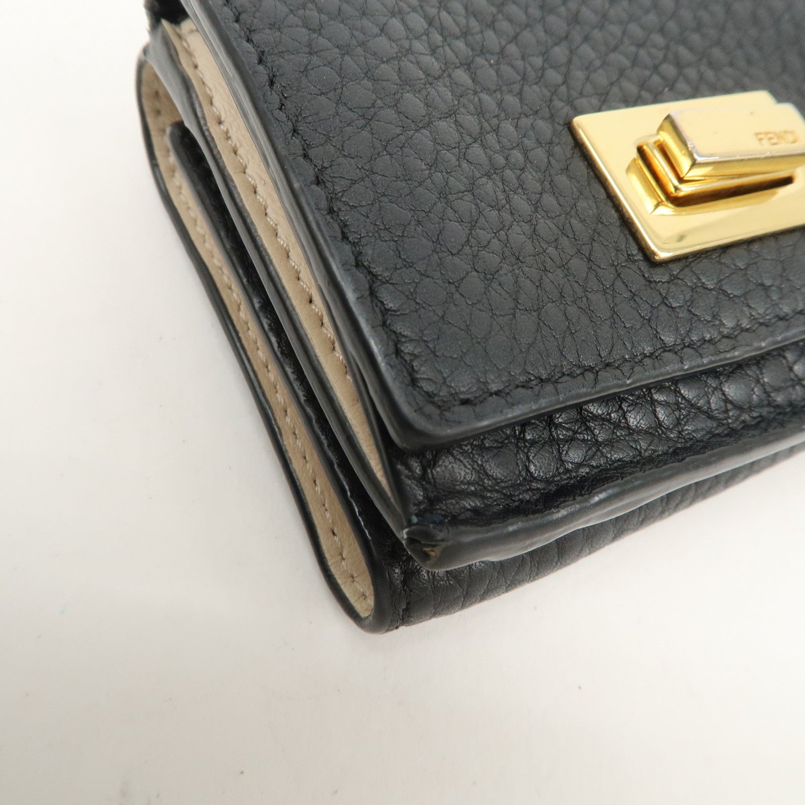 FENDI Leather Peekaboo Micro Wallet Black Gold Hardware 8M0426 Used