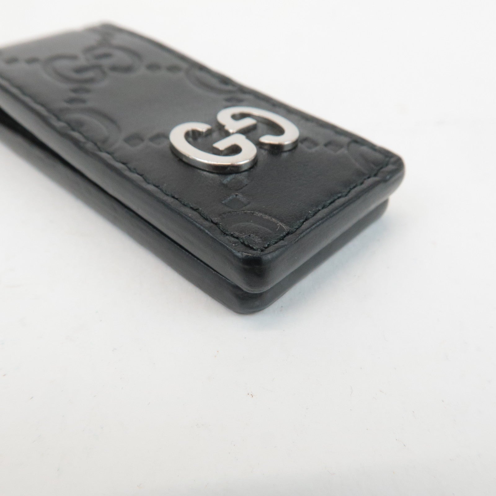 GUCCI Guccissima Leather Money Clip Bill Clip Black 522867 Used