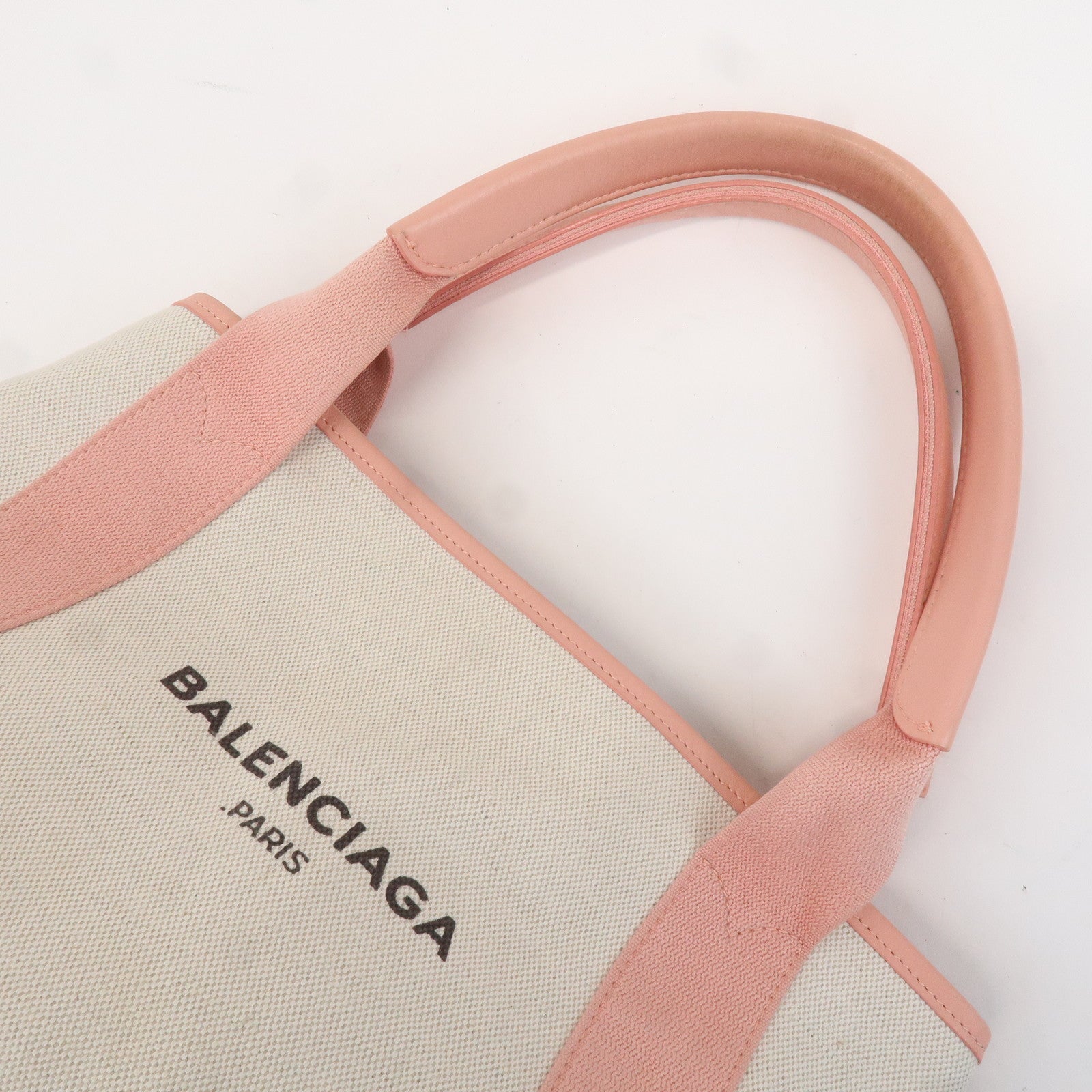 BALENCIAGA Cabas S Canvas Leather Tote Bag Beige Pink 339933