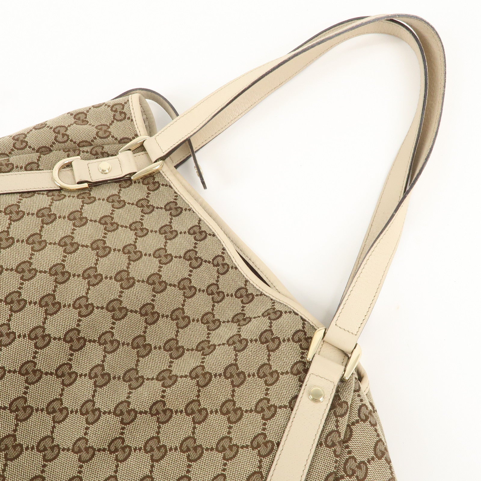 GUCCI Abbey GG Canvas Leather Tote Hand Bag Beige Ivory 130736