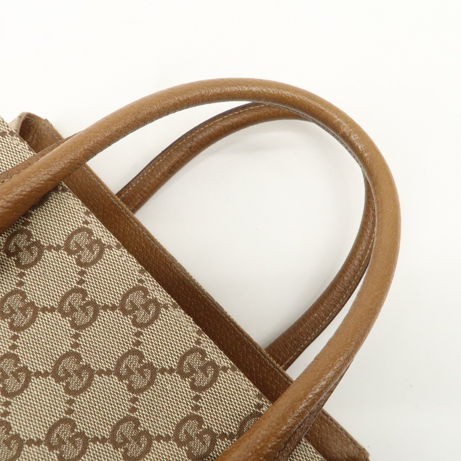 GUCCI GG Canvas Leather Tote Bag Hand Bag Beige Brown 120895