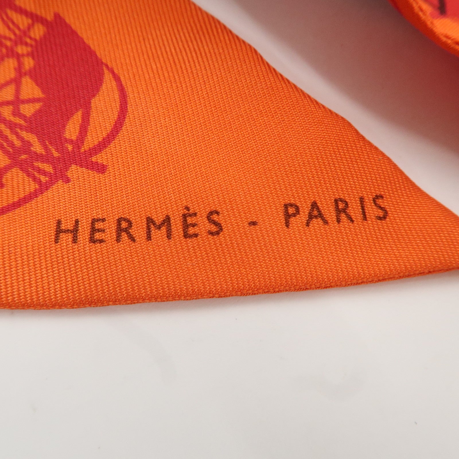 HERMES 100% Silk Twilly Scarf Carriage Motif Orange Used