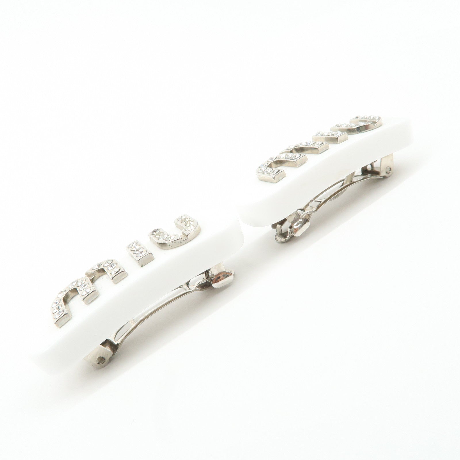 MIU MIU Plastic Rhine Stone Hair Clip White Silver