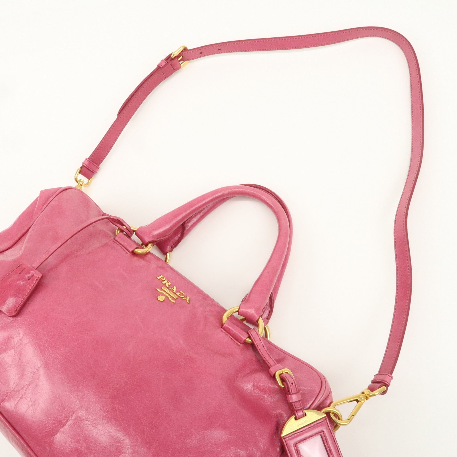 PRADA Logo Leather 2 Way Hand Bag Tote Bag Pink