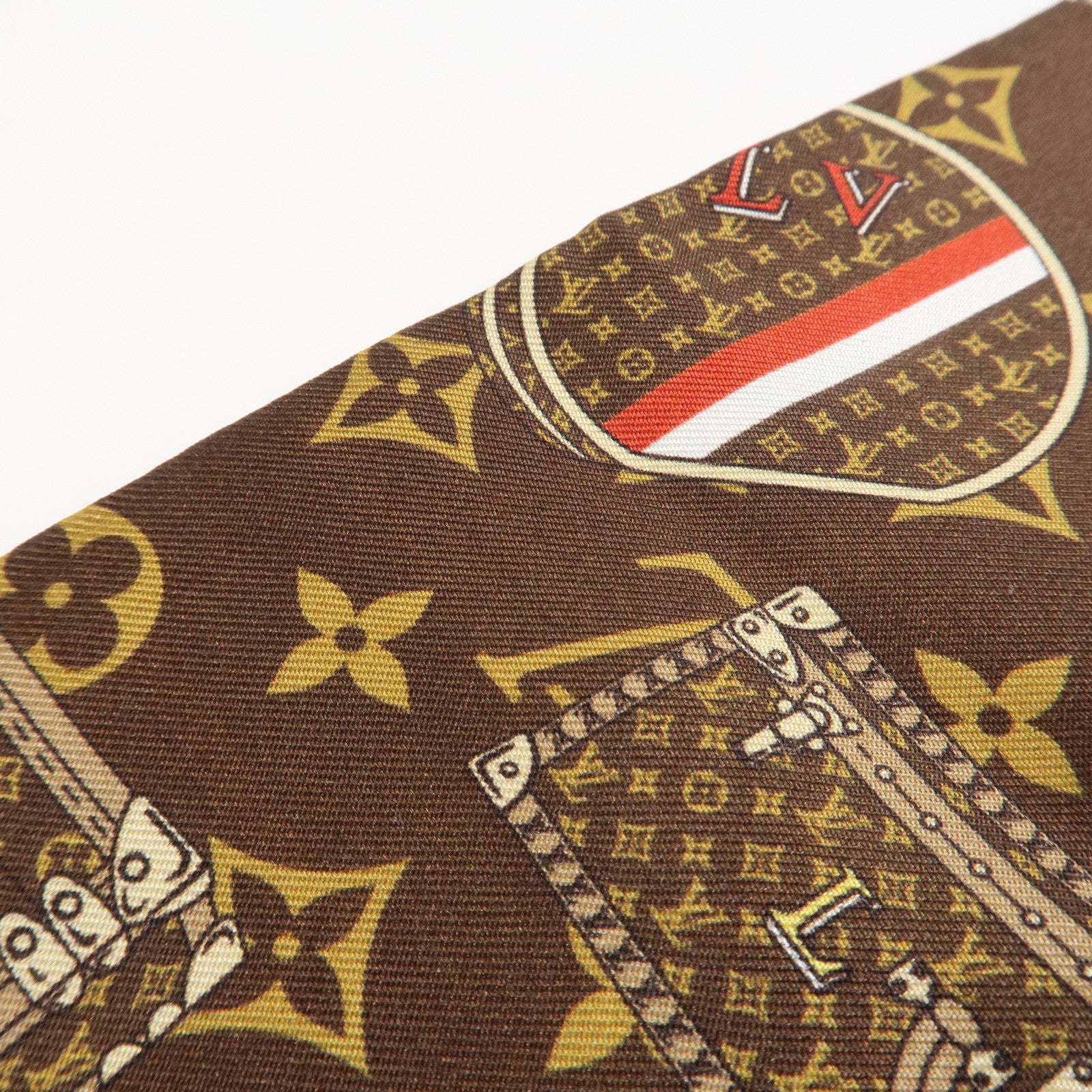 Louis Vuitton 100% Silk Bandeau Monogram Trunks Scarf Brown M72395