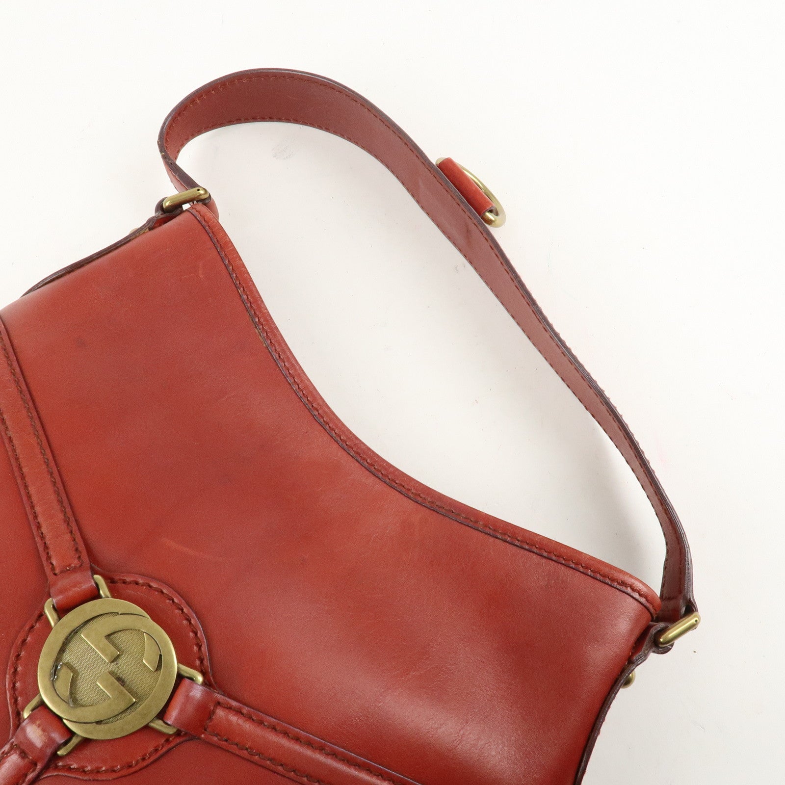 GUCCI Interlocking G Leather One Shoulder Bag Red 114877 Used