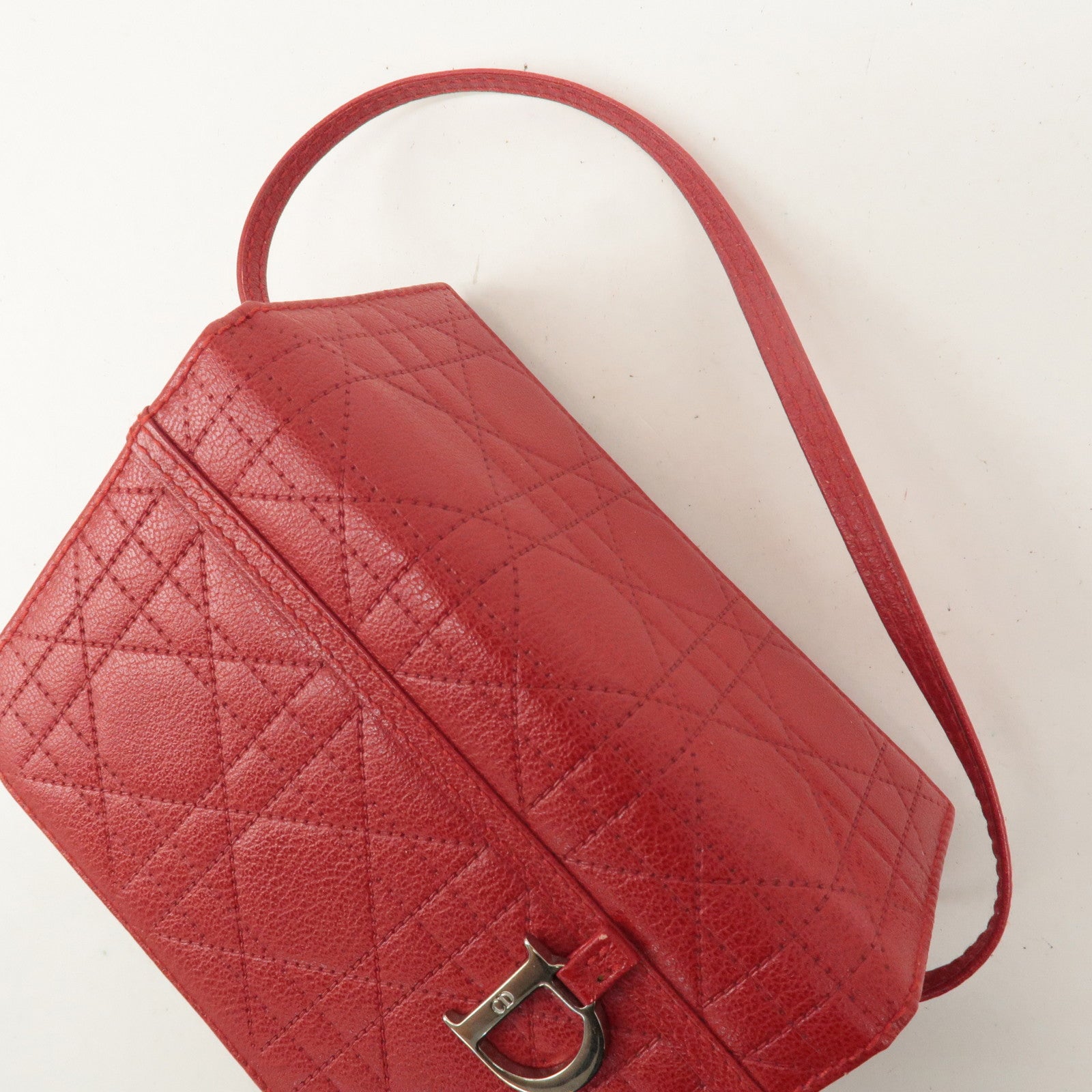 Christian Dior Leather Cannage Vanity Bag Hand Bag Red