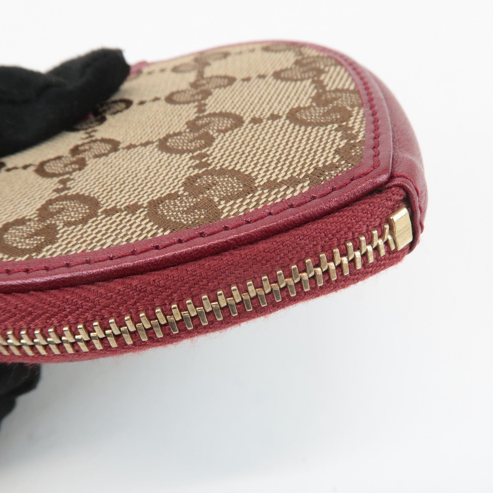 GUCCI GG Canvas Leather Heart Coin Purse Coin Case Red 152615 Used