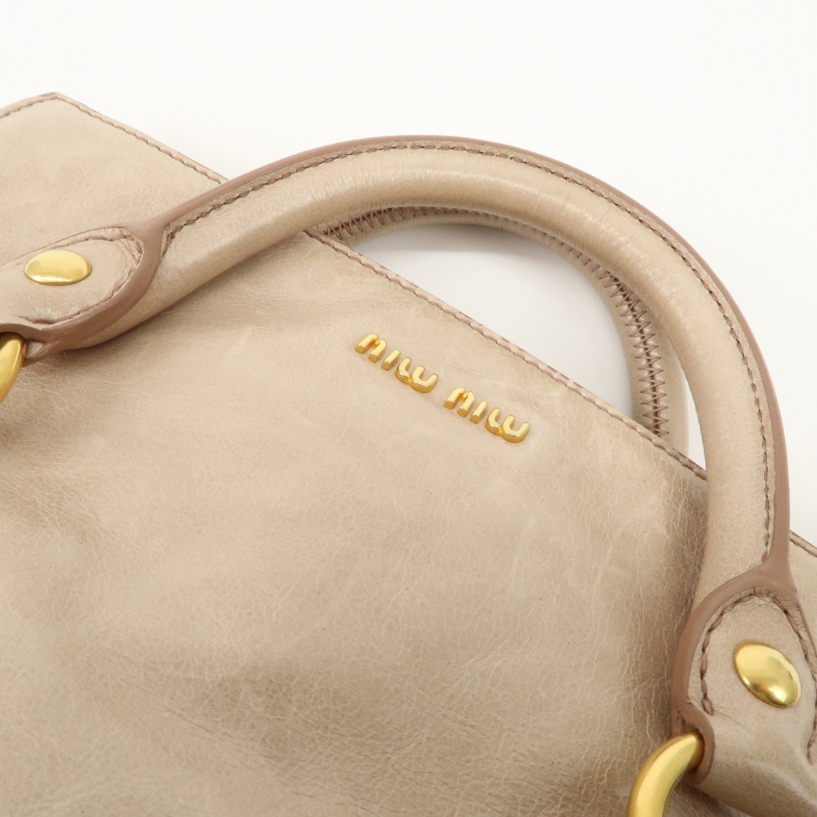 MIU MIU Leather Ribbon 2Way Bag Hand Bag Shoulder Bag Beige RT0438 Used