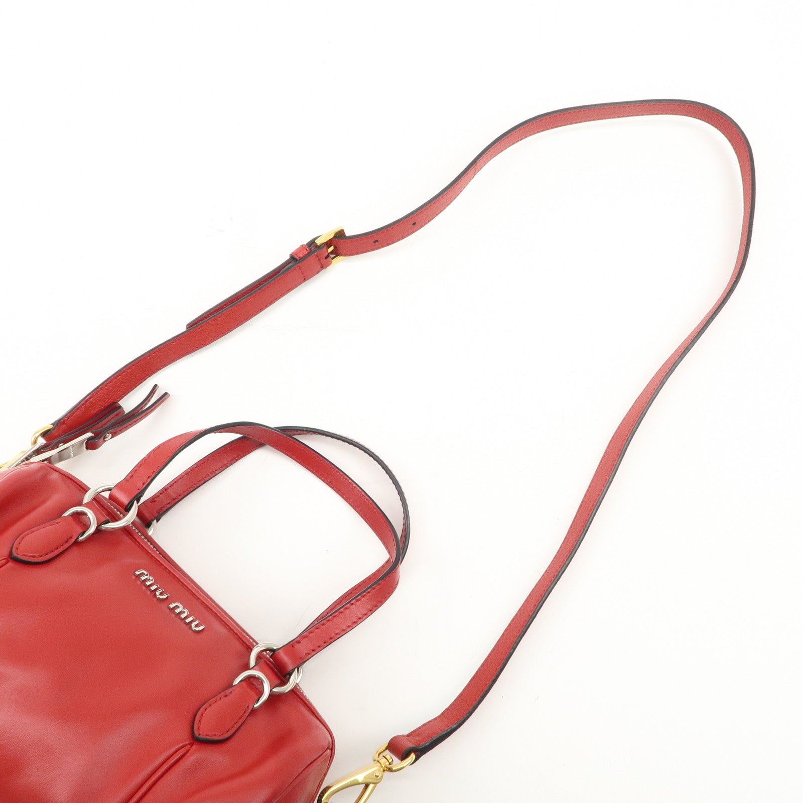 MIU MIU Logo Leather 2Way Shoulder Bag Hand Bag Red 5BH152