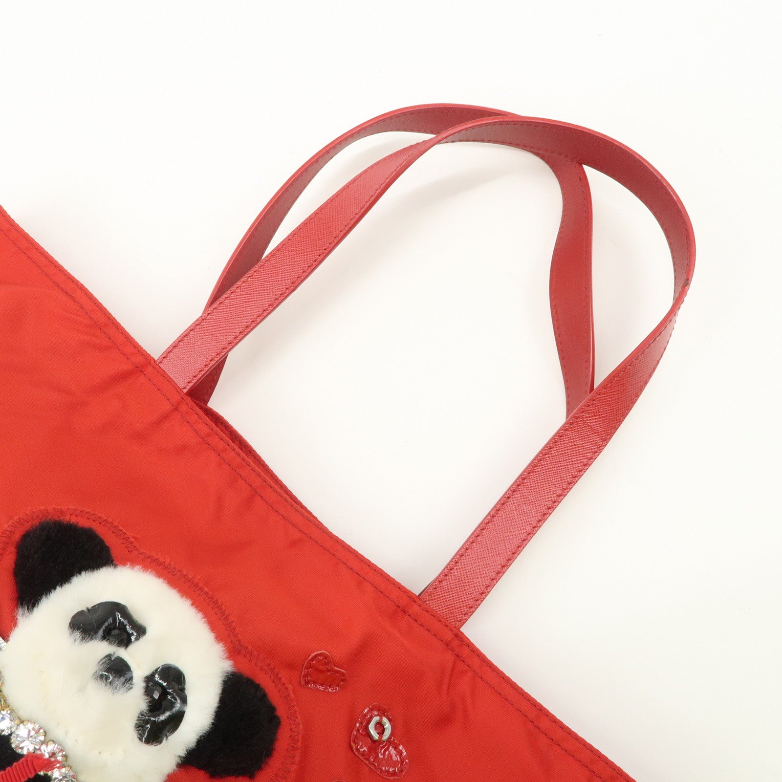 AuthenticPRADA Nylon Leaather Panda Tote Bag Shoudler Bag Red BR4249