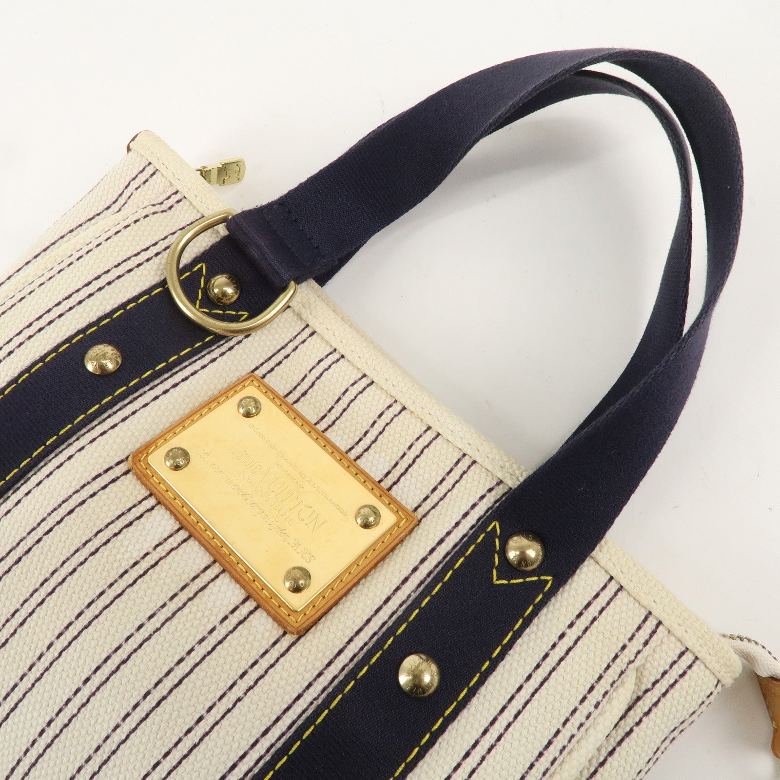 Louis Vuitton Antigua Cabas PM Tote Hand Bag Navy Stripe M40134