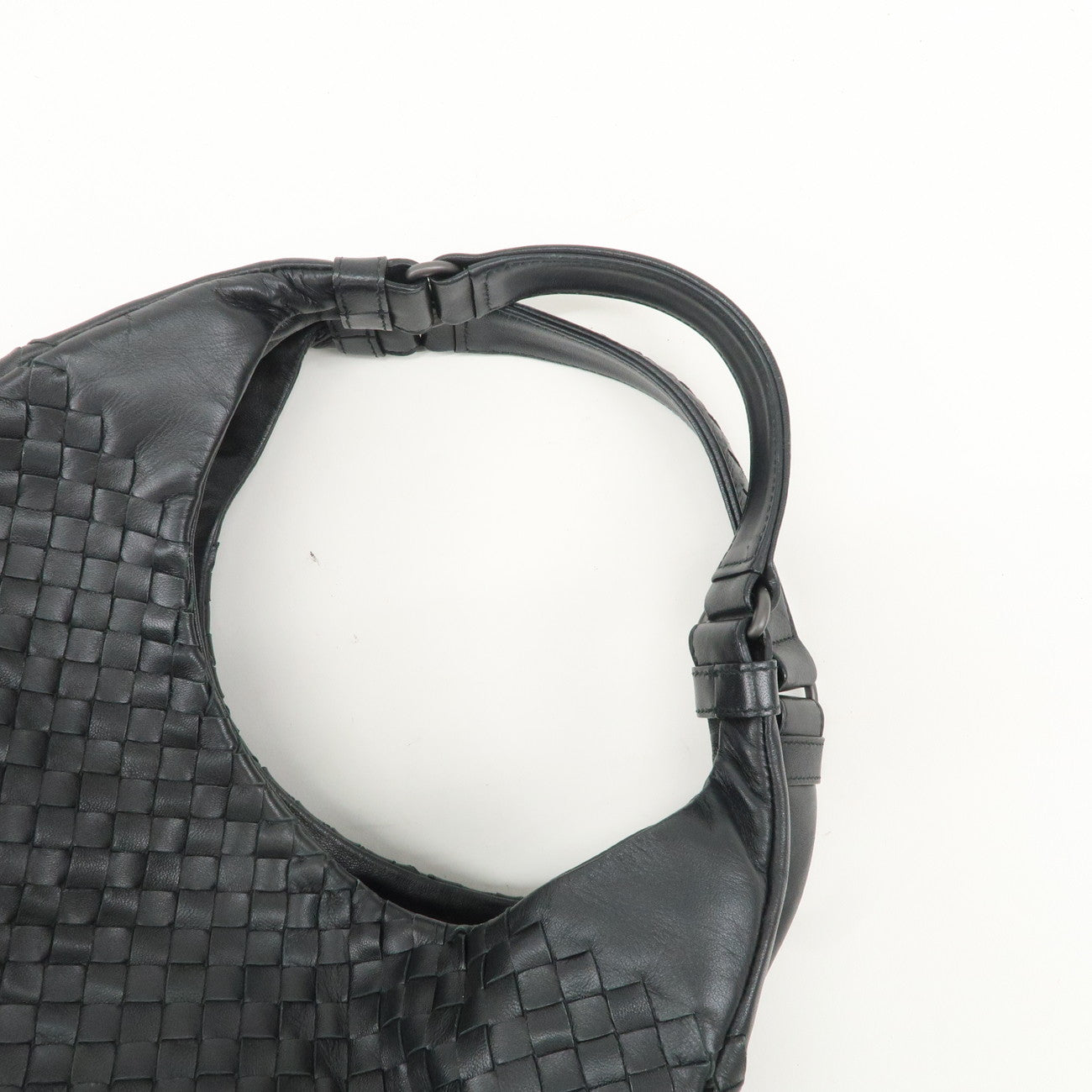 BOTTEGA VENETA Intrecciato Leather Campana Shoulder Bag Black 125787