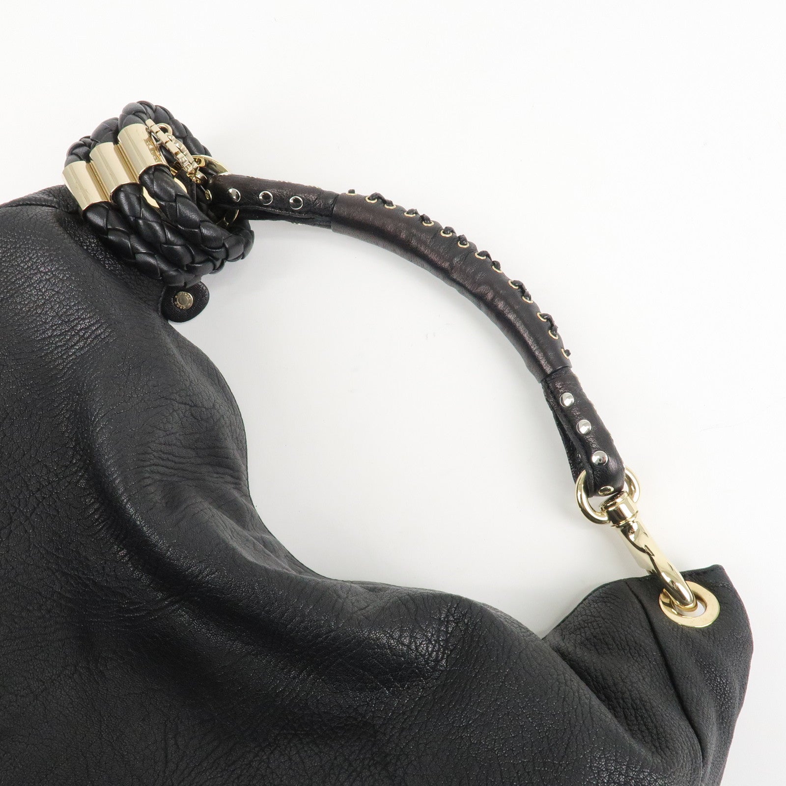 JIMMY CHOO Leather Skybag Shoulder Bag Black Gold Hardware