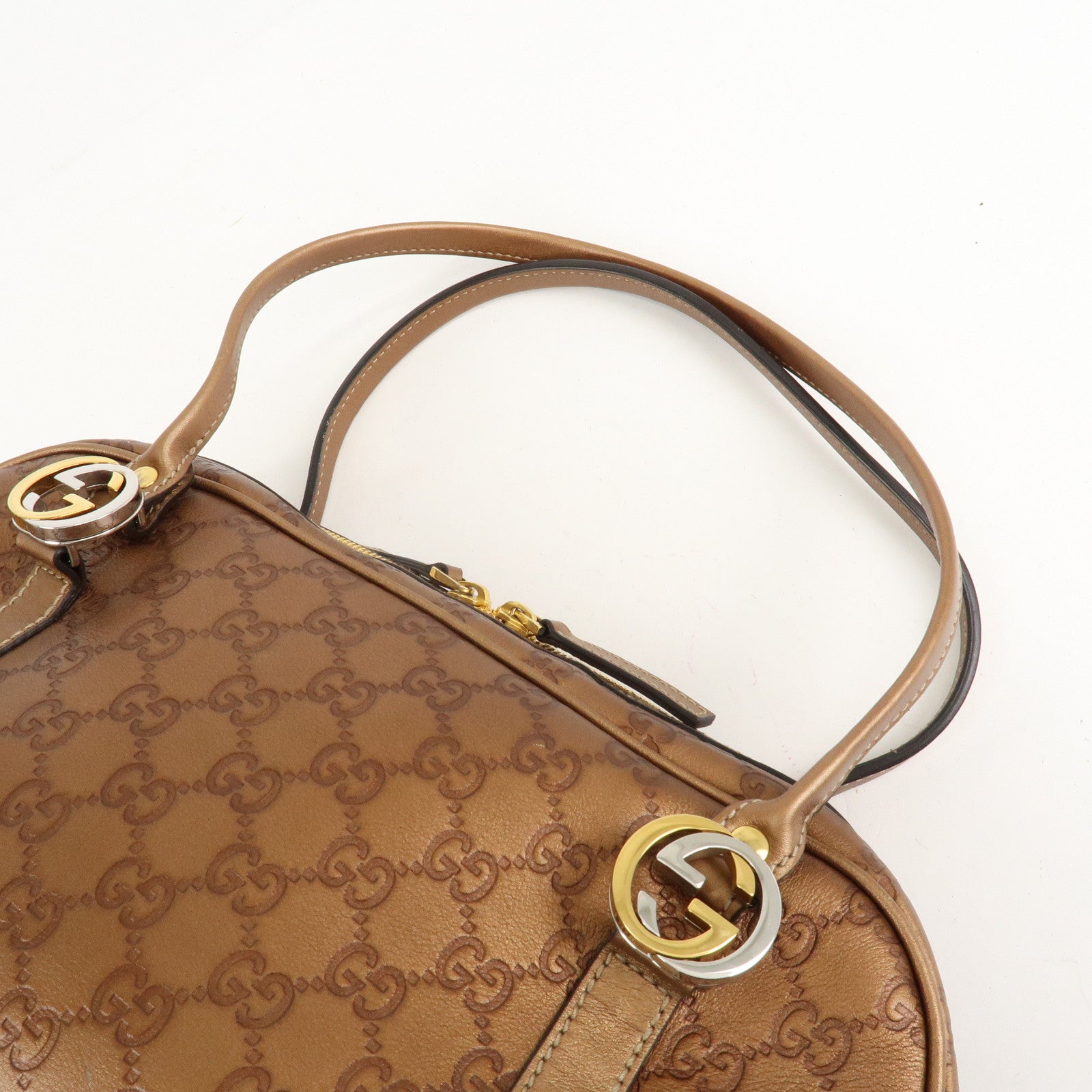 GUCCI Guccissima GG Twins Leather Mini Boston Bag Brown 232958 F/S Used