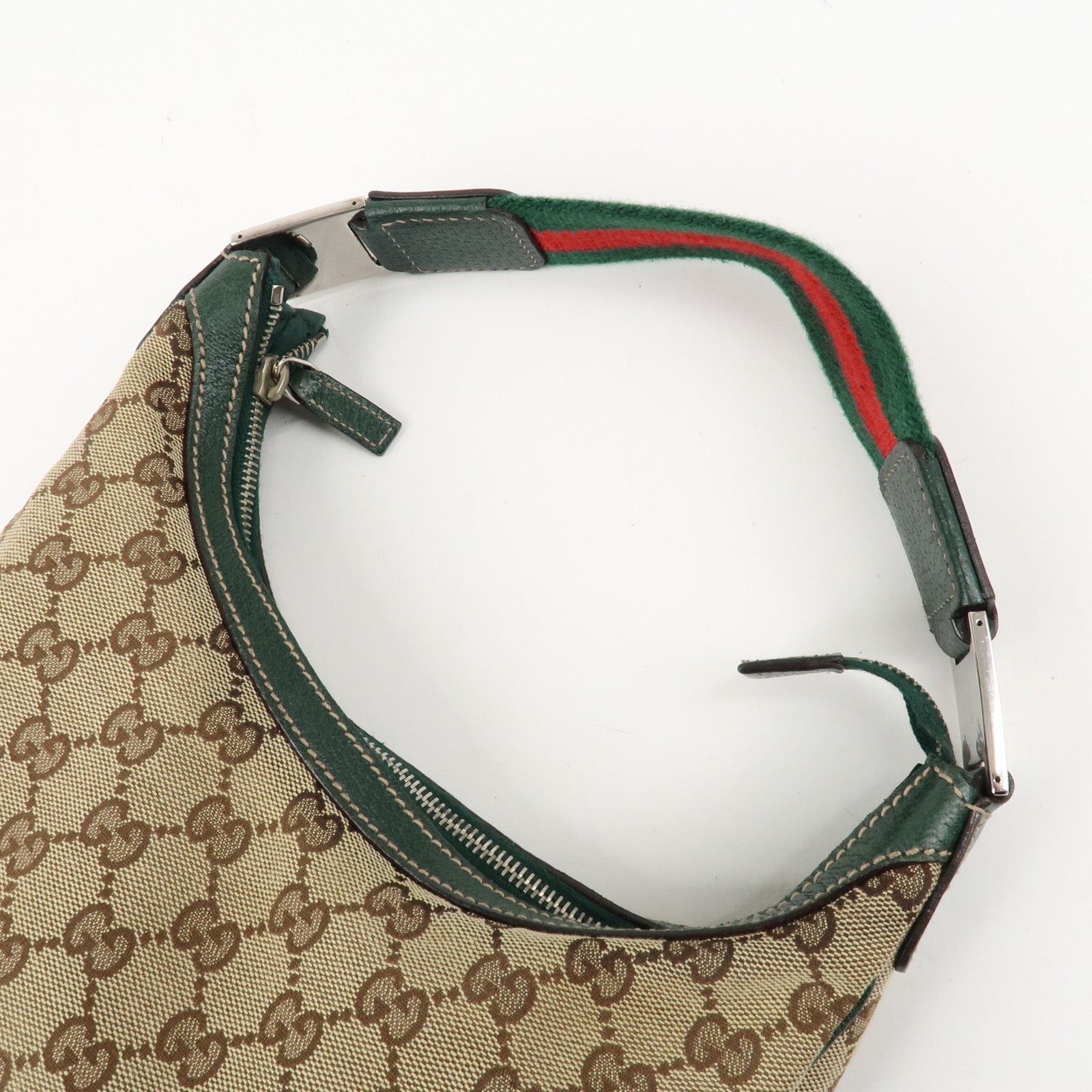 GUCCI Sherry GG Canvas Leather Shoulder Bag Beige Green 145811