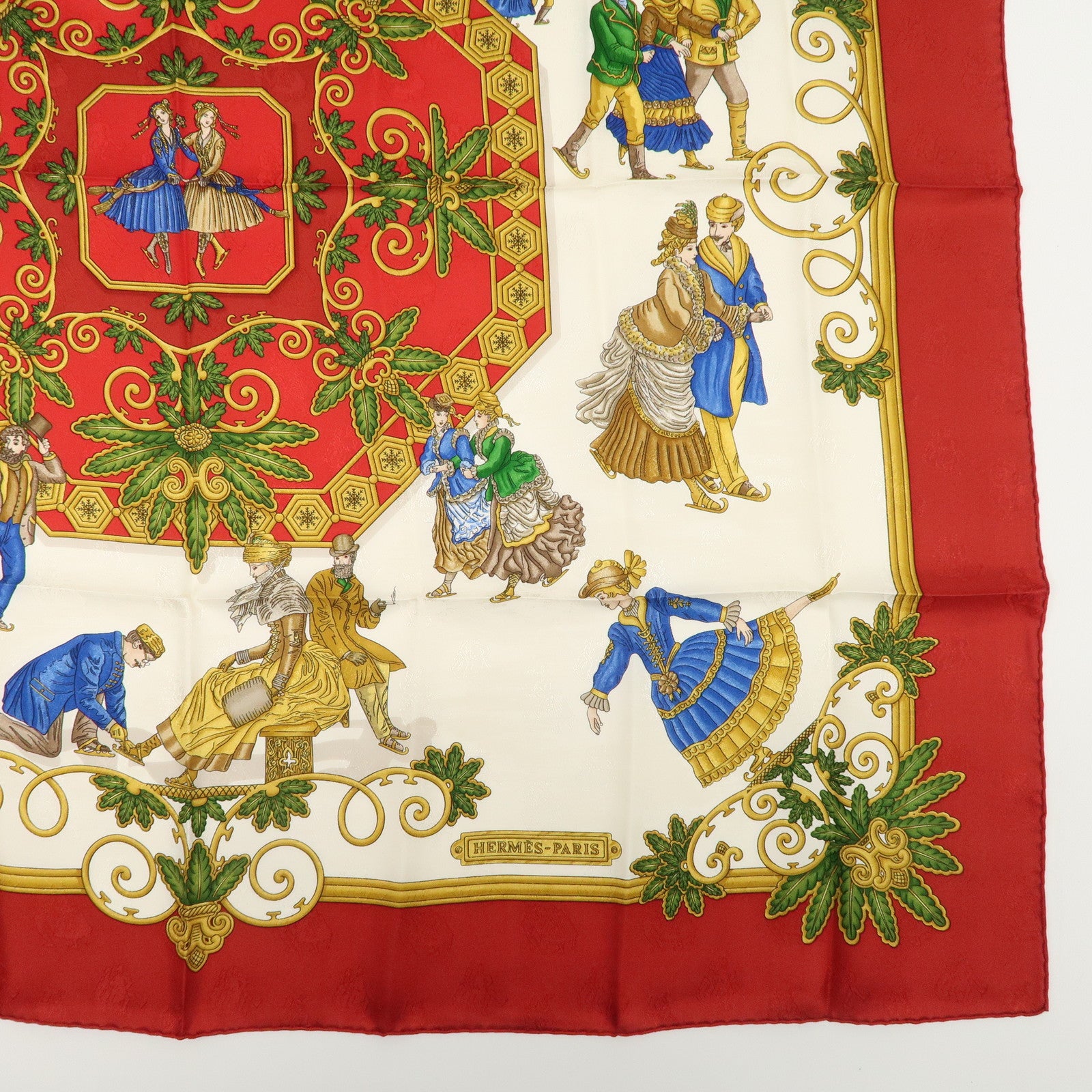 HERMES Carre 90 100% Silk Scarf Joies d’Hiver Red White Gold