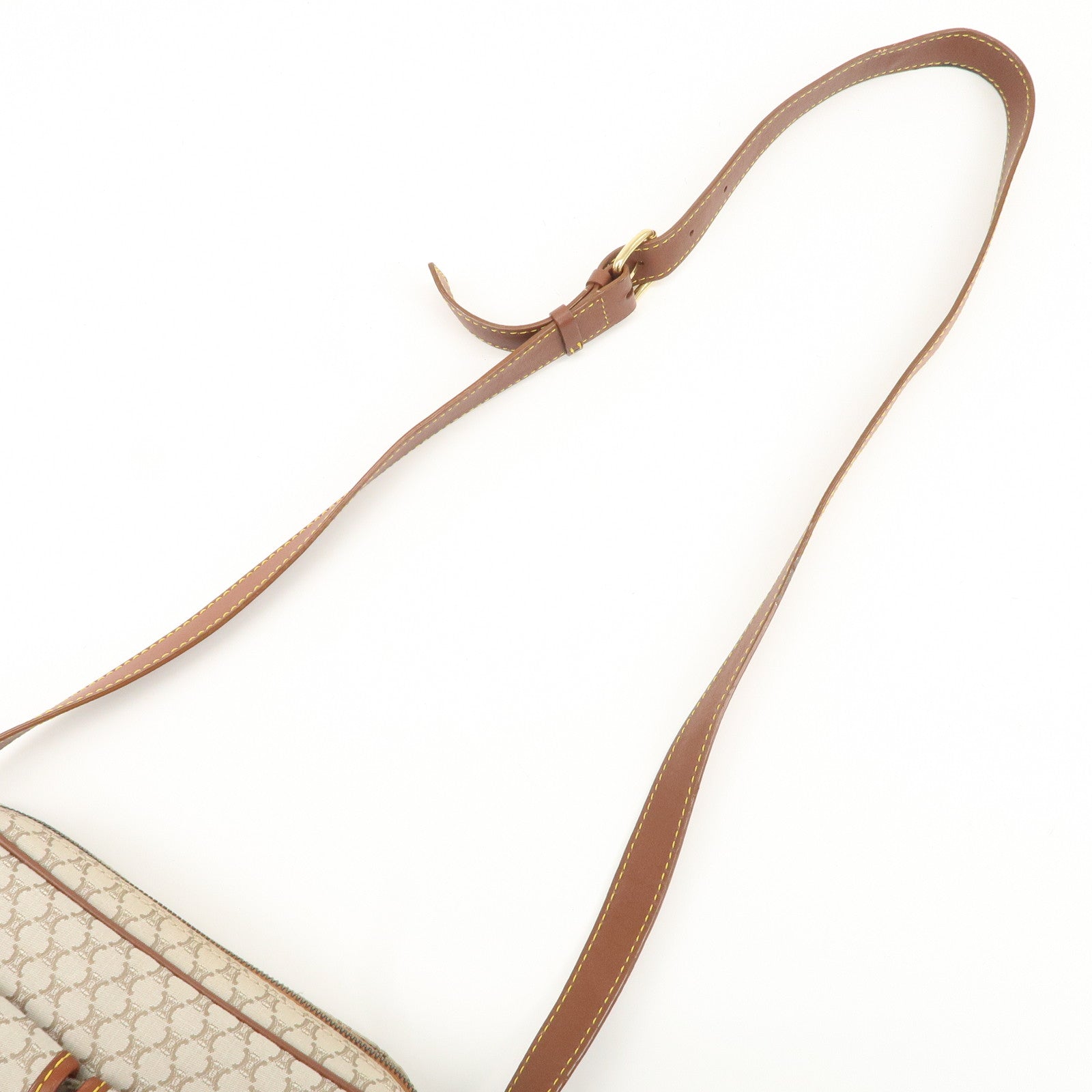 CELINE Macadam Canvas Leather Shoulder Bag Beige Brown Used