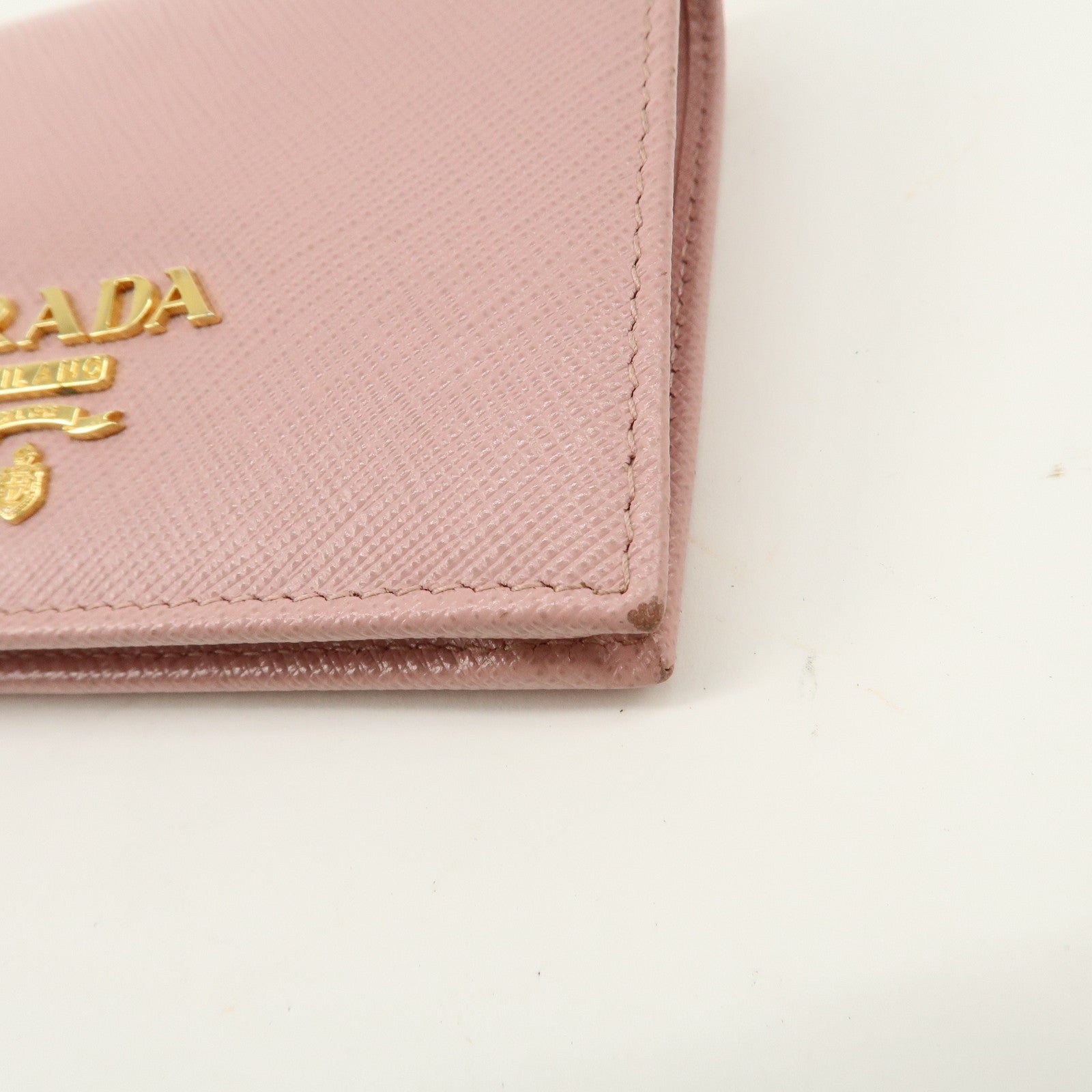 PRADA Logo Leather Bi-fold Wallet Small Wallet Purse Pink