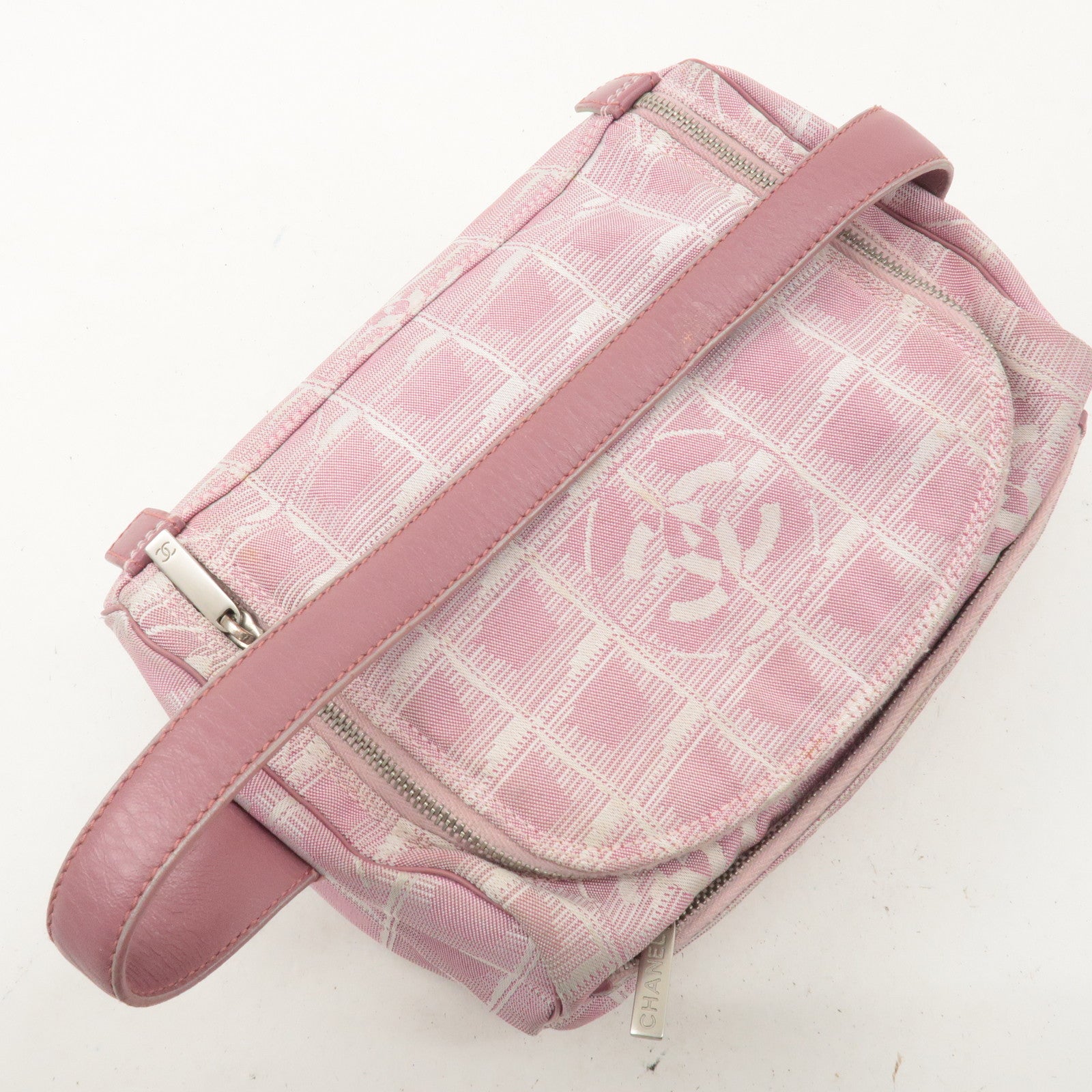 CHANEL New Travel Line Nylon Jacquard Leather Vanity Bag Pink