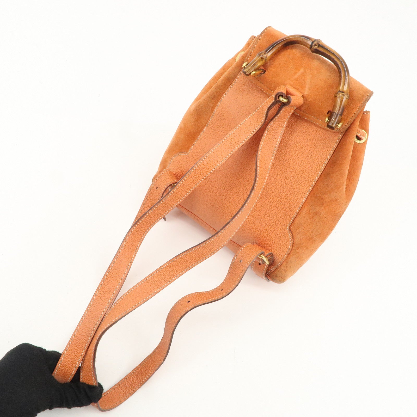 GUCCI Bamboo Suede Leather Back Pack Orange 003.1705.0030 Used