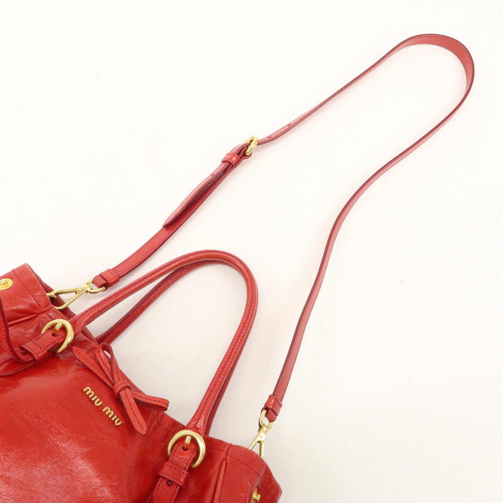 MIU MIU Leather 2WAY Bag Hand Bag Shoulder Bag Gold HDW Red Used