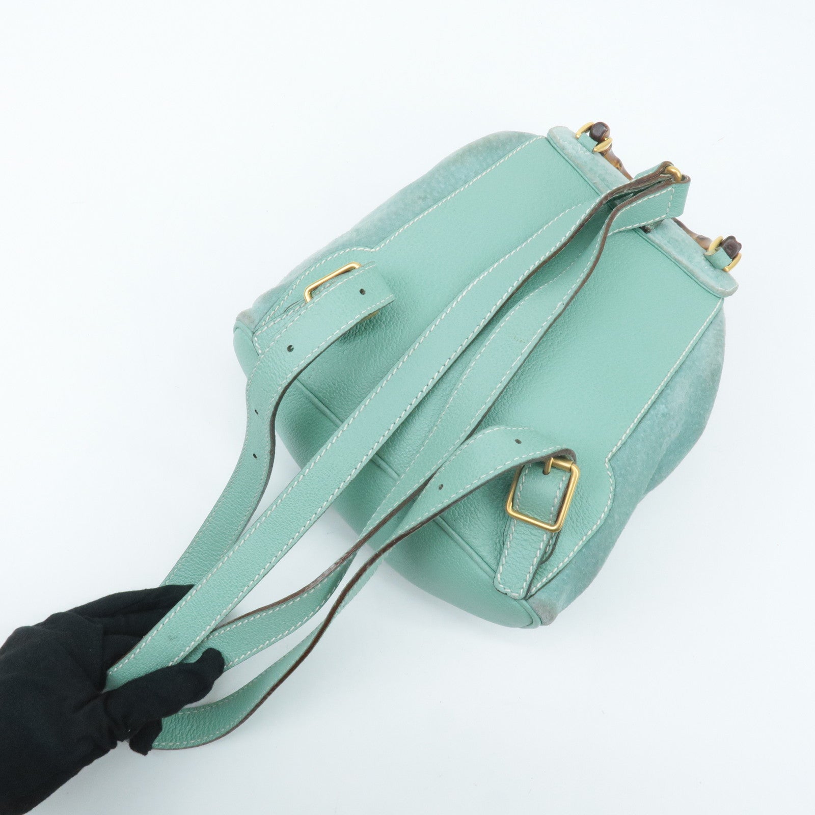 GUCCI Bamboo Suede Leather Mini Back Pack Green 003.2058.0030