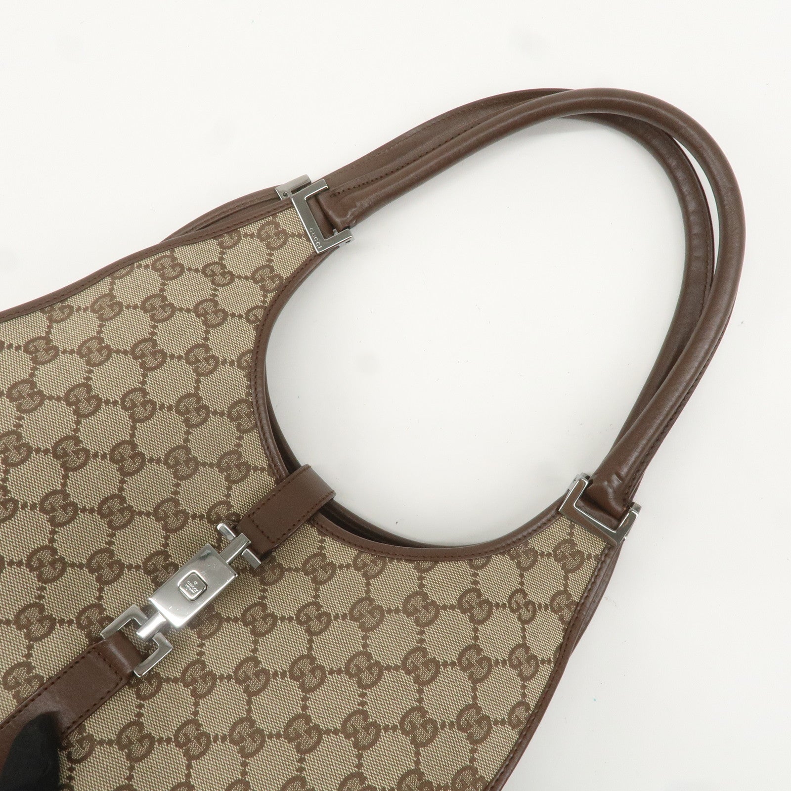 GUCCI Jackie GG Canvas Leather Shoulder Bag Beige Brown 1719