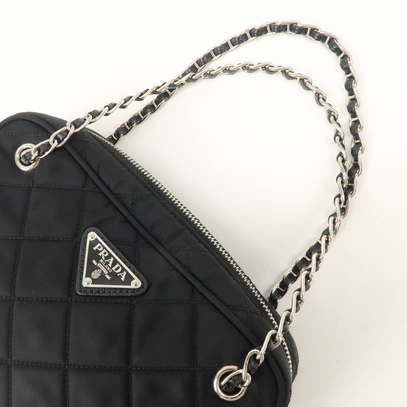 PRADA Tessuto Nylon Saffiano Quilting Chain Bag Hand Bag 1BH910 Used