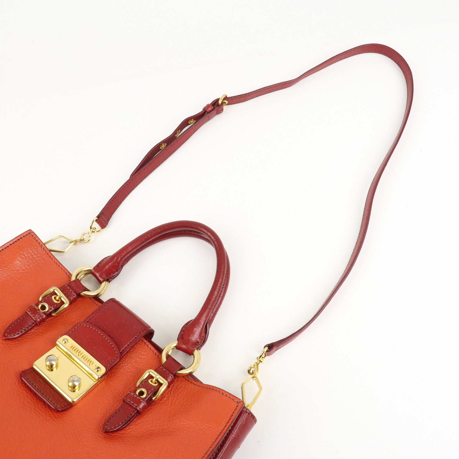 MIU MIU Leather MADRAS BICOLORE 2WAY Bag Hand Bag Orange