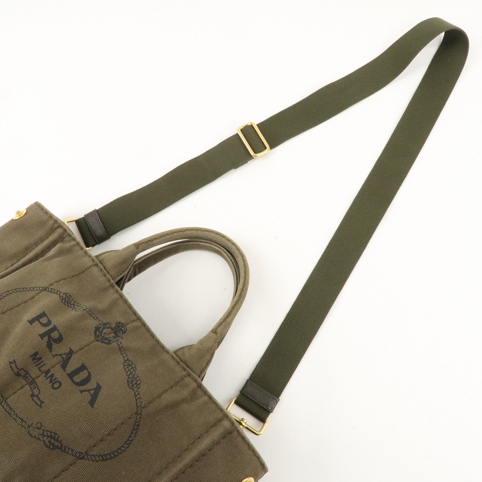 PRADA Canapa Mini Canvas 2Way Bag Hand Bag Khaki B2439G