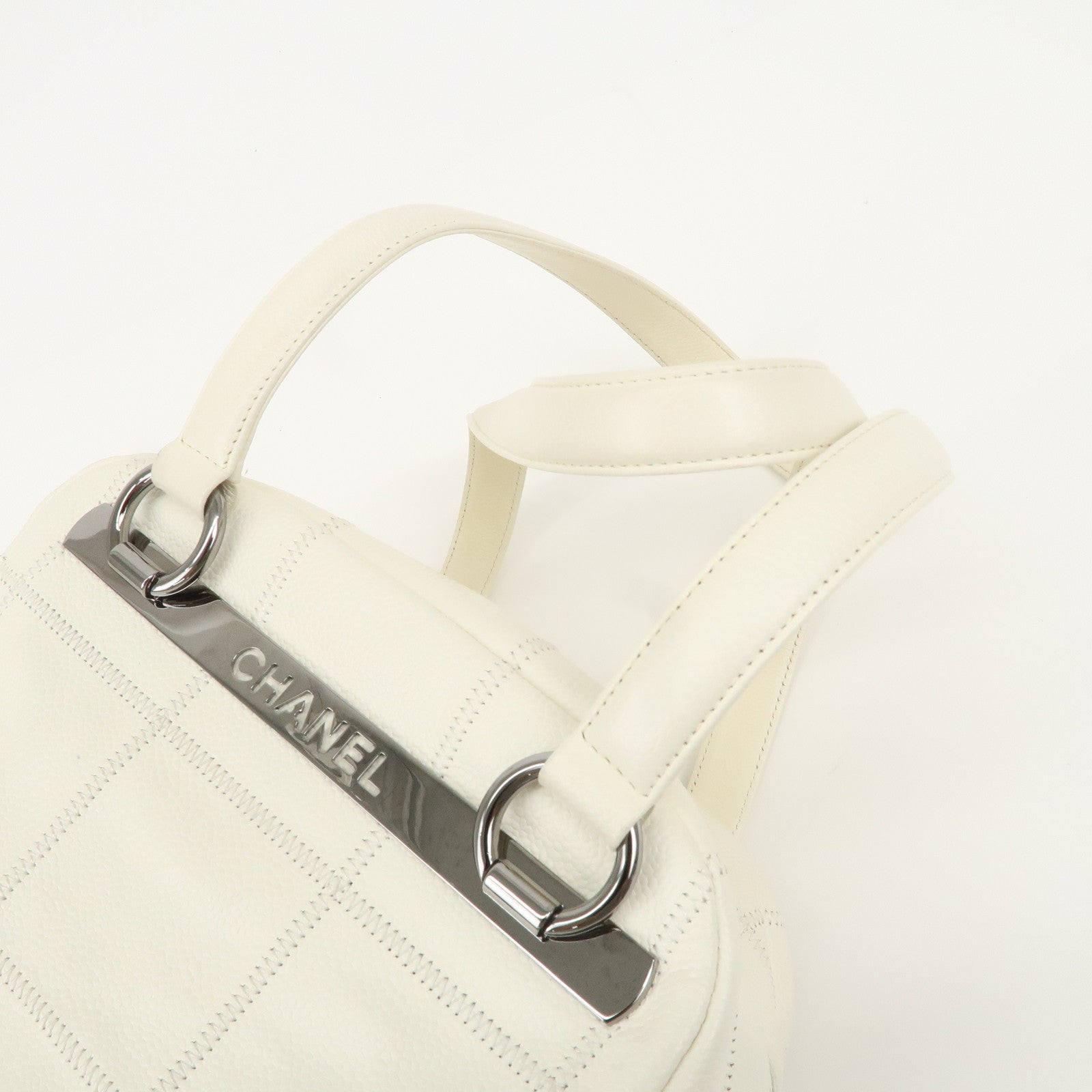 CHANEL Chocolate Bar Caviar Skin Mini Boston Bag White A26135 Used