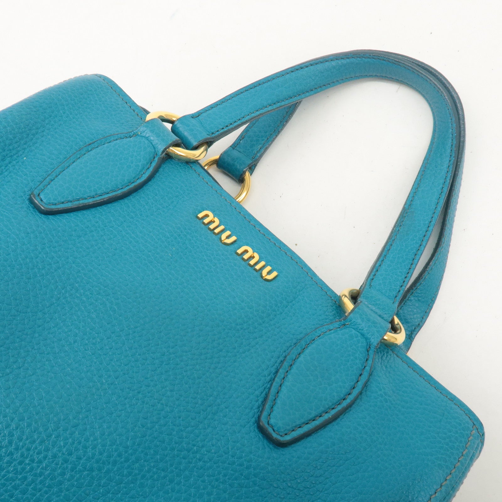 MIU MIU Leather 2Way Bag Hand Bag Shoulder Bag Turquoise Blue