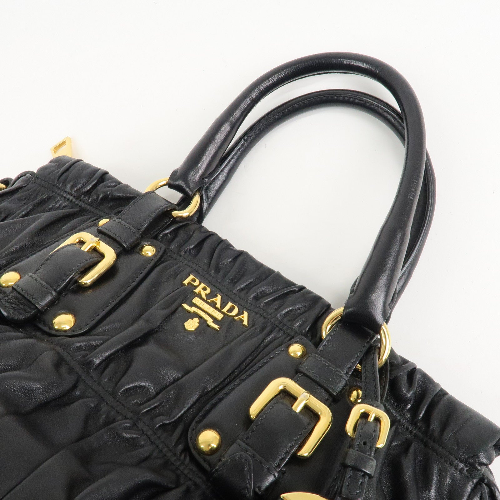 PRADA Leather 2way Bag Hand bag Black Gold Hardware Used