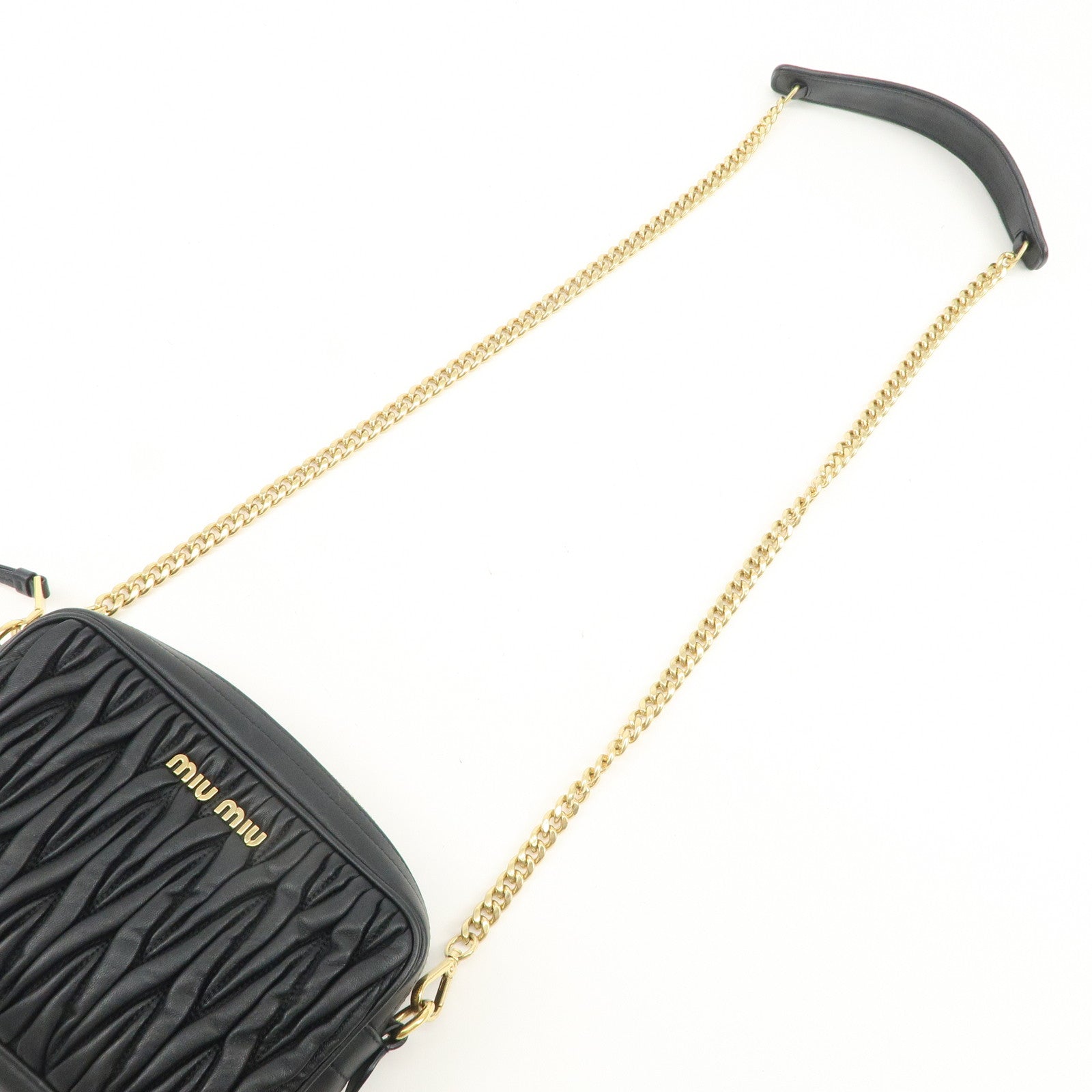 MIU MIU Matelasse Leather Chain Shoulder Bag Crossbody Bag Black