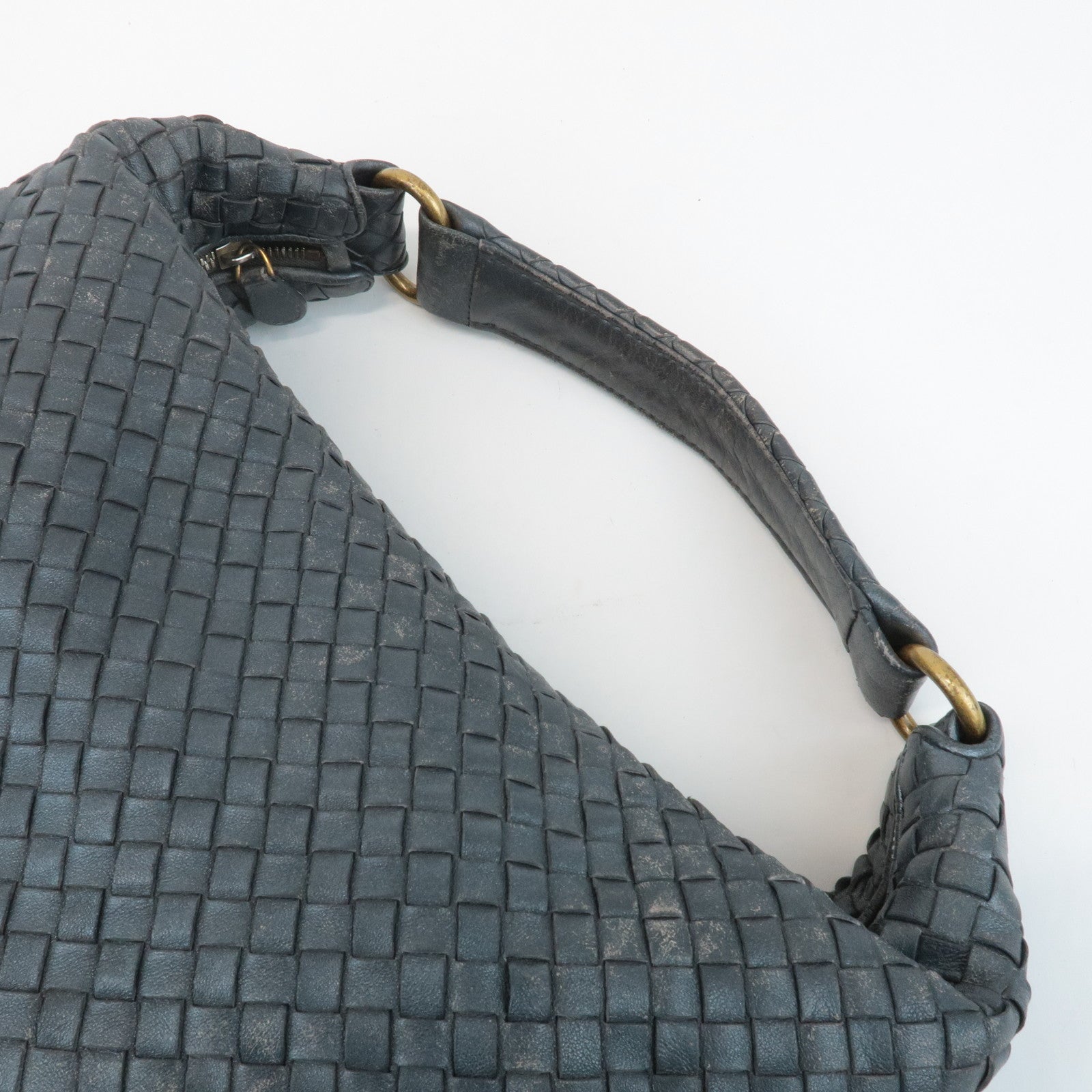 BOTTEGA VENETA Intrecciato Leather Shoulder Bag Gray 181347