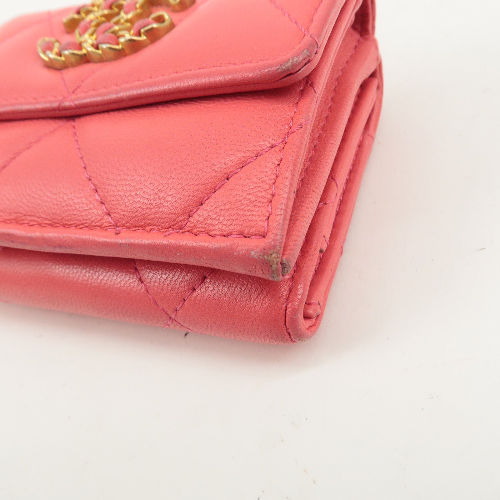 CHANEL Matelasse Lamb Skin Small Tri-fold Wallet Pink AP1789