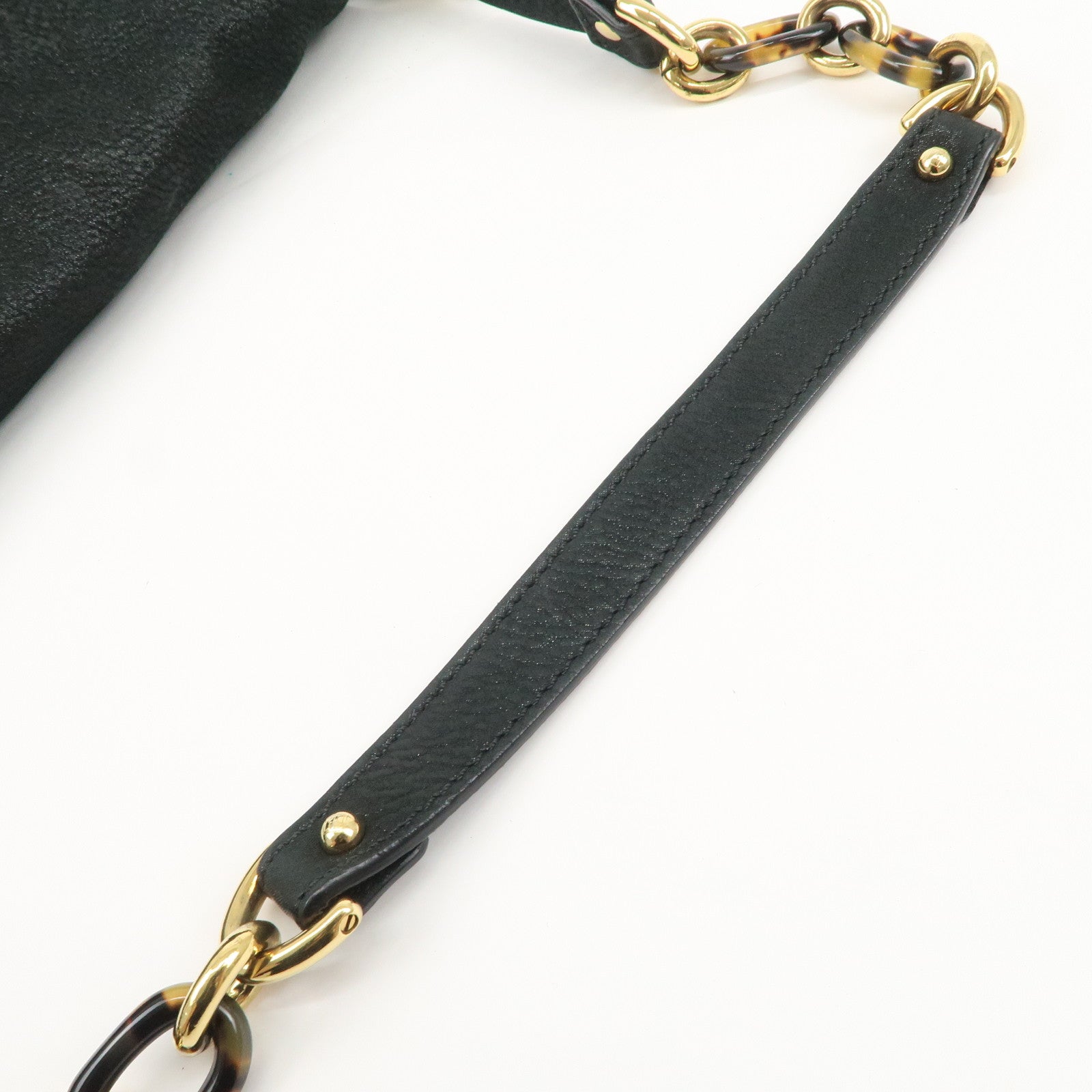 FENDI Mamma Baguette Leather Chain Shoulder Bag Gold Black 8BR638 Used