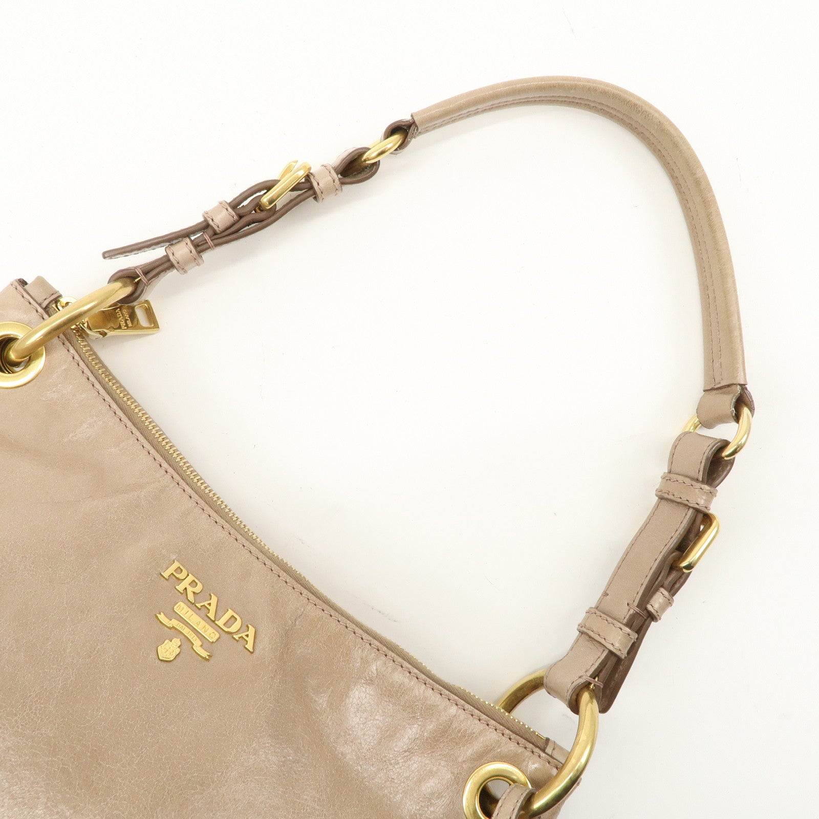 PRADA Leather Shoulder Bag Hand Bag Beige BR4984 Used