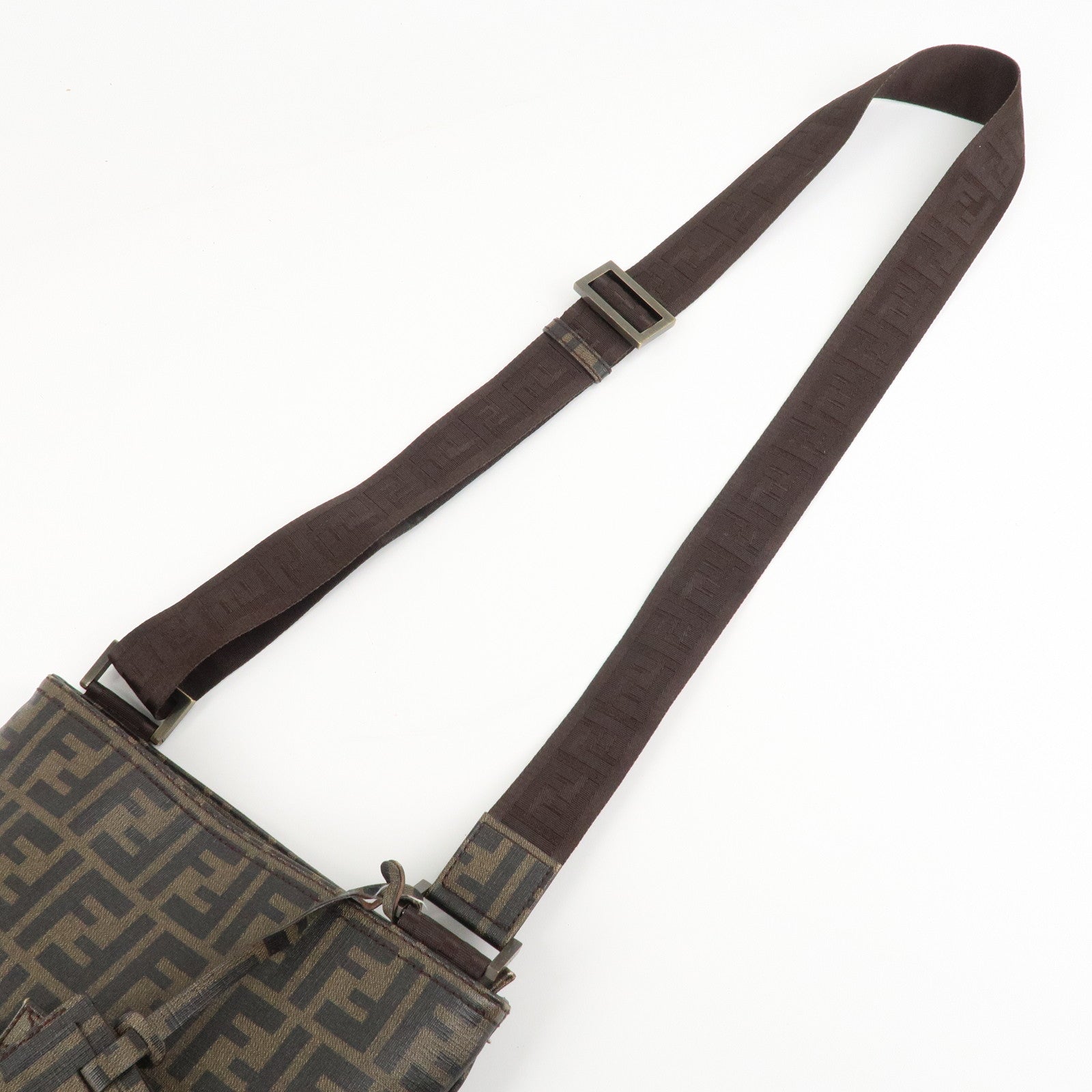 FENDI Zucca Print PVC Shoulder Bag Khaki Black 7VA207