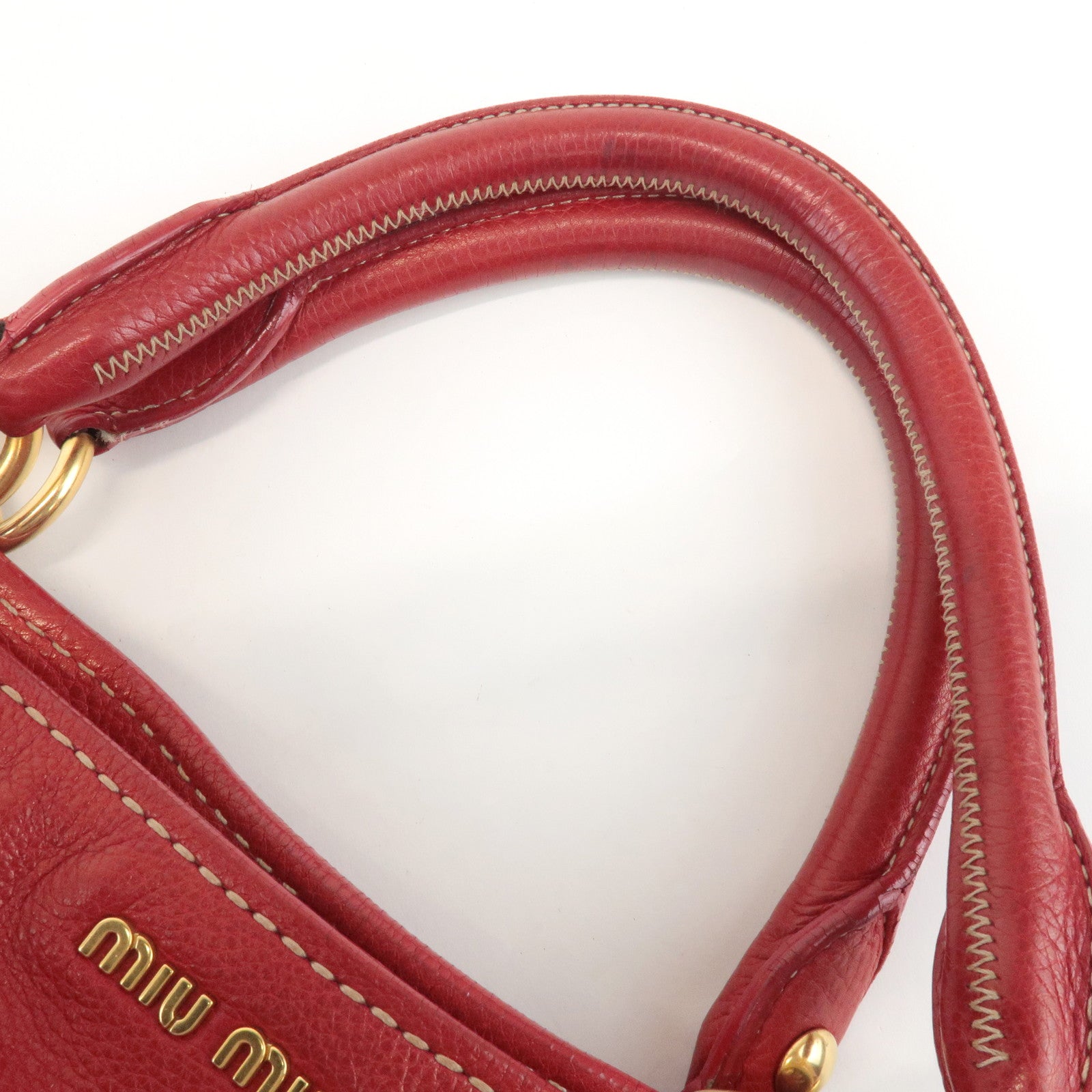 MIU MIU Logo Leather Shoulder Bag Tote Bag Red Used