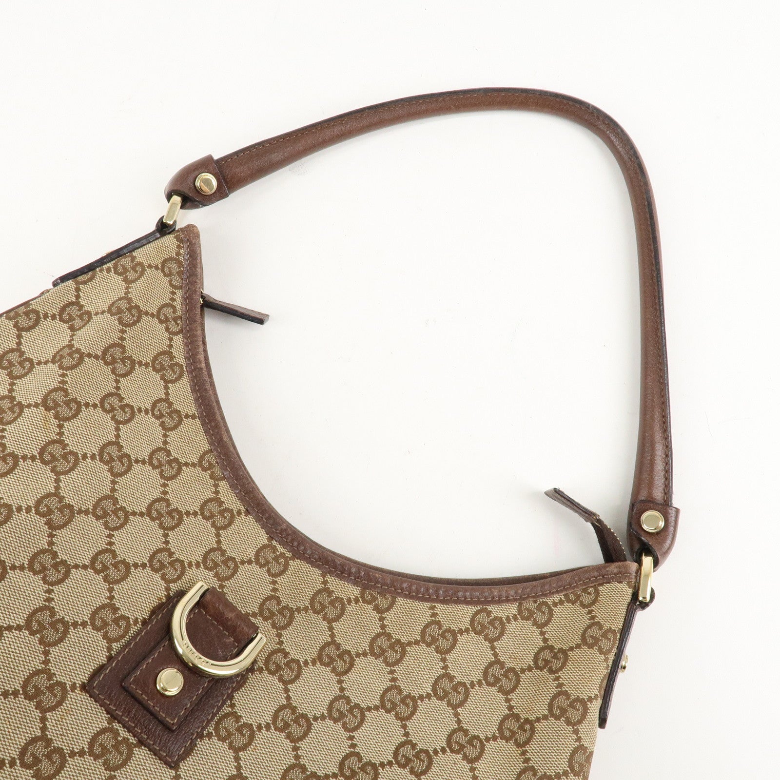 GUCCI Abbey GG Canvas Leather Shoulder Bag Beige Brown 130737 Used