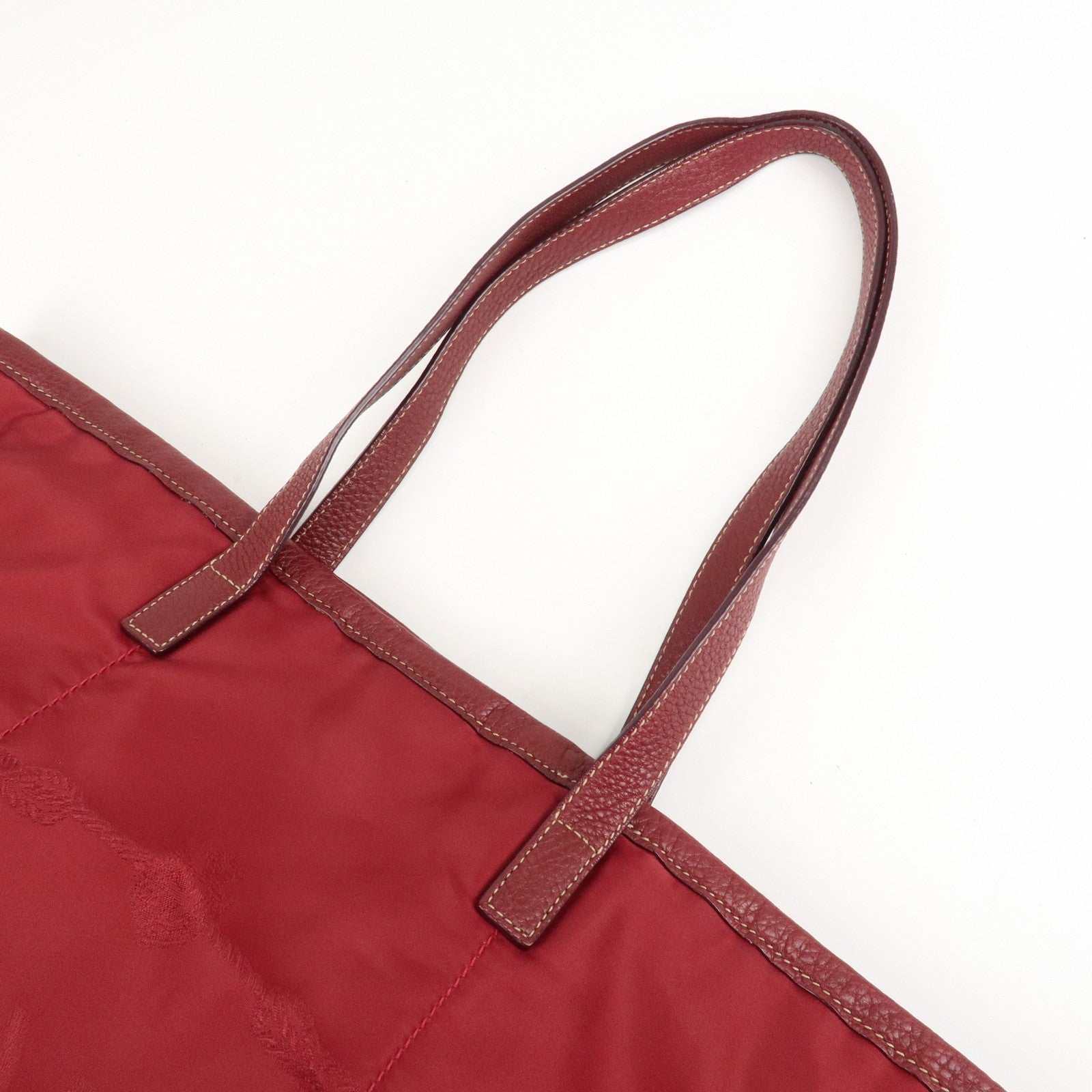 PRADA Logo Nylon Leather Tote Bag Shoulder Bag Dark Red BR4634