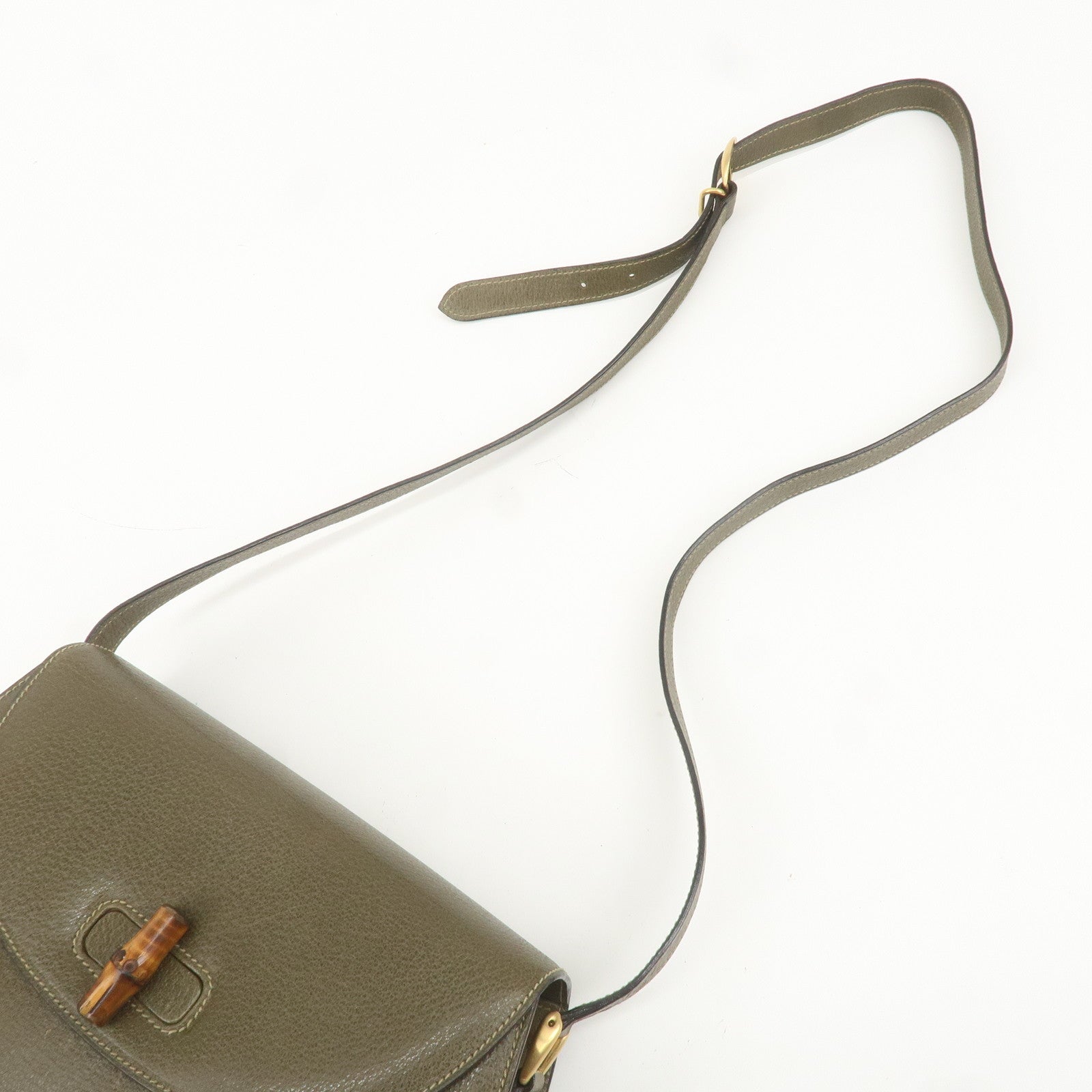 GUCCI Bamboo Leather Shoulder Bag Khaki Gredn 001.113.1529